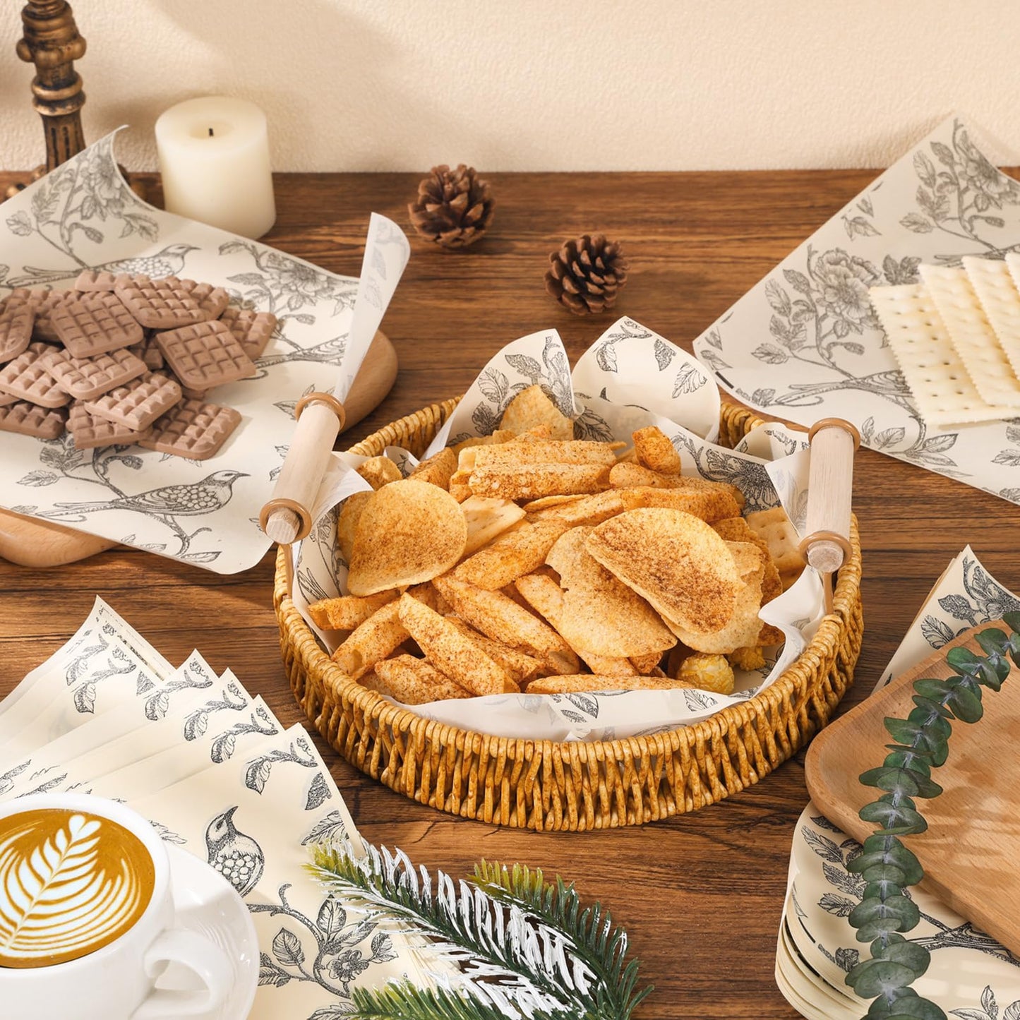 300 Pcs Deli Paper Sheets 8 x 10 Inch Wax Paper Grease Resistant Wrapping Paper Basket Liner for Sandwich Cookies Outdoor Picnic Wedding Baby Shower Birthday Beach