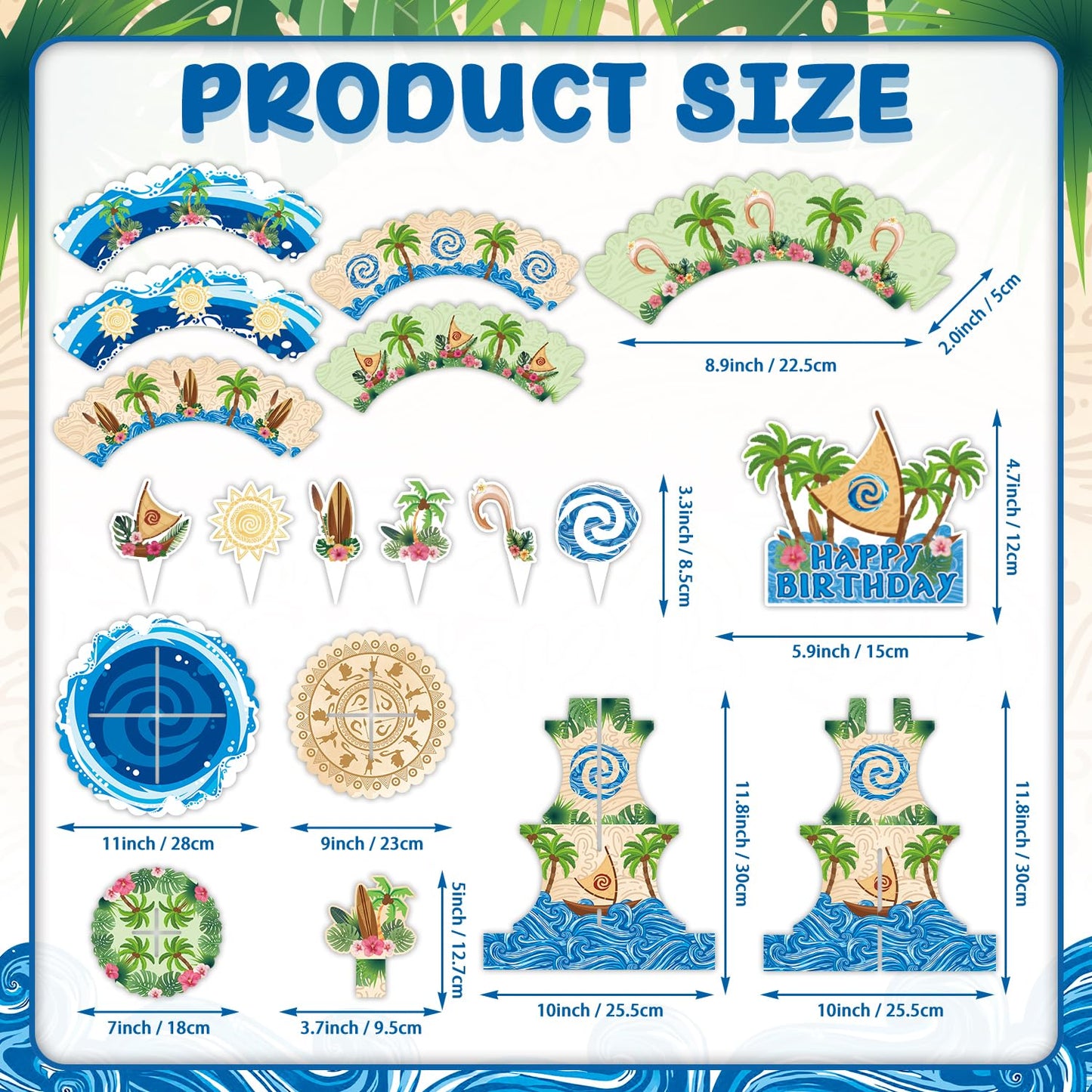 26Pcs Hawaiian Beach Birthday Party Decorations Including Cake Stand Cupcake Wrappers Cupcake Topper Cake Topper Hawaiian Party Supplies Baby Shower