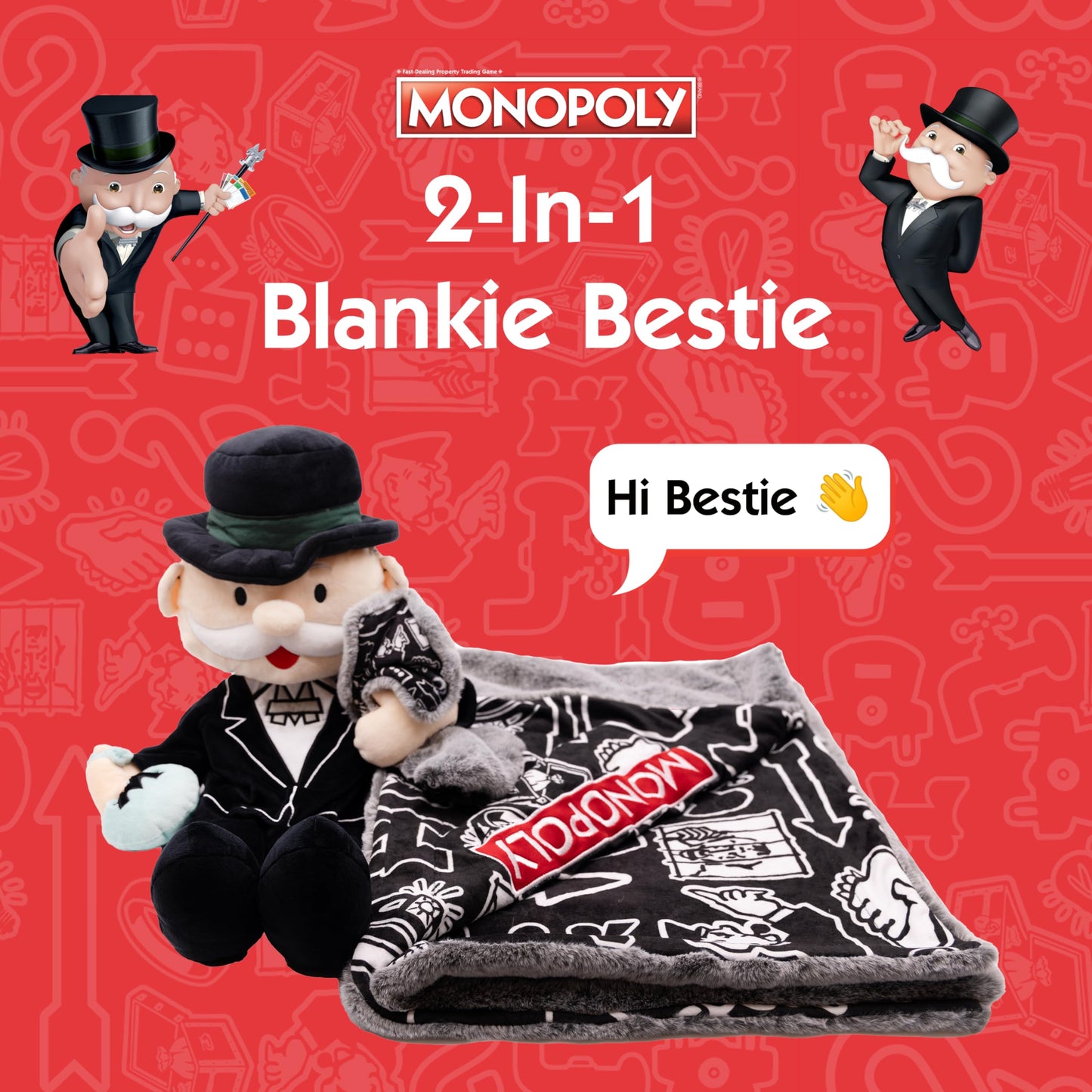 Monopoly Baby Security Blanket 2-in-1 Stuffed Animal & Blanket - Soft Plush Baby Lovey for Boy & Girl - Sensory Plush Toy Blanket for Newborns & Toddlers