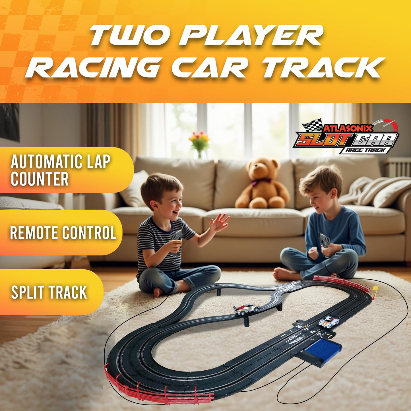 Slot Car Race Track Sets, Slot Cars - Electric Race Car Track Set, 4 High Speed Cars Tracks for Kids, Remote Control Car, Gifts Toys for Boys - 115' Racetrack
