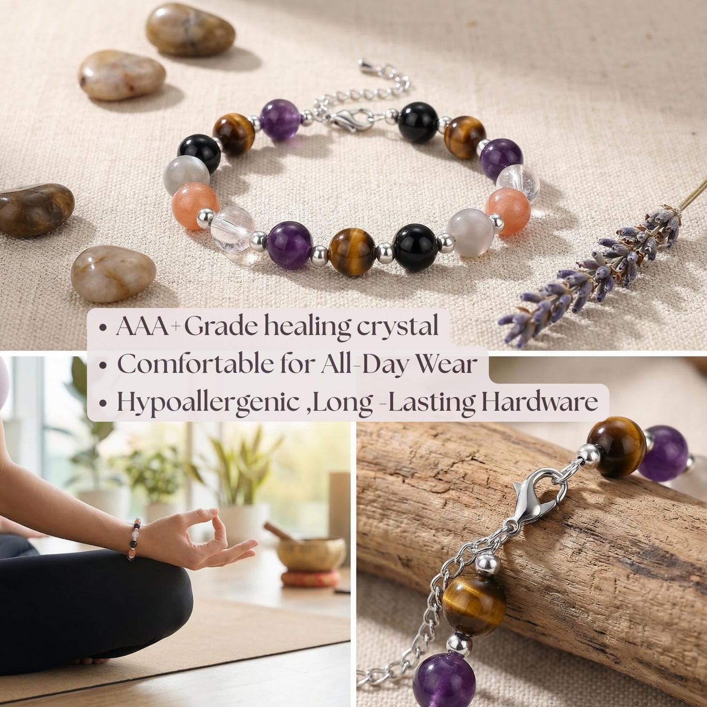 Chakra Bracelet for Women Gift for Bridesmaids, Birthday, YUGA Meditation | 6 Natural Chakra Stones for Energy, Protection & Balance | Crystal Healing Bracelet with Gift Box，new year bracelet