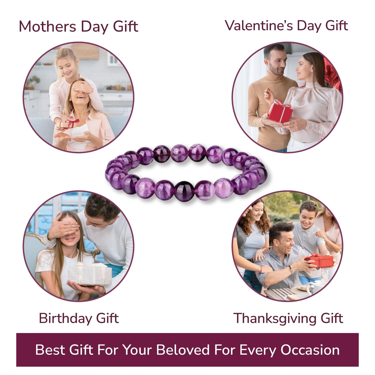 Crystal Vibe Handmade Natural Amethyst Bracelet for Women - Stretchable 8mm Bead Bracelet - Adjustable size Crystal Bracelet for Women