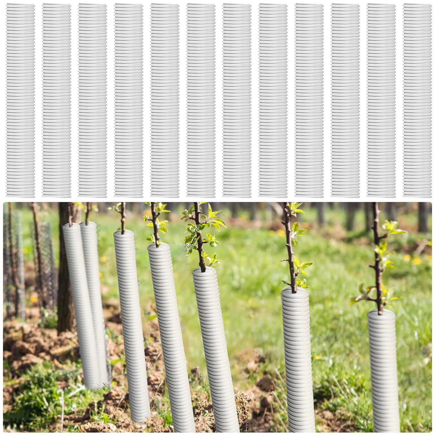 Nuenen 12 Pcs Corrugated Tree Guards, Long 15.75 Inch Diameter 1.96 Inch Pp Tree Trunk Protectors, Tree Bark Protector Tube Wraps for Saplings Plants Seedlings Deer Rabbit Cats Rodents Mowers (White)