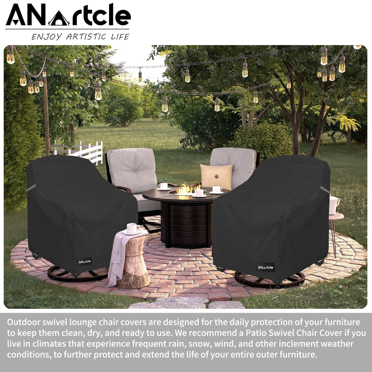 ANartcle Swivel Patio Chair Covers 2 Pack,Waterproof Heavy Duty Outdoor Chair Covers,Patio Swivel Chair Covers for Outdoor Furniture (30 W x 34 D x 38.5 H inches) Black.