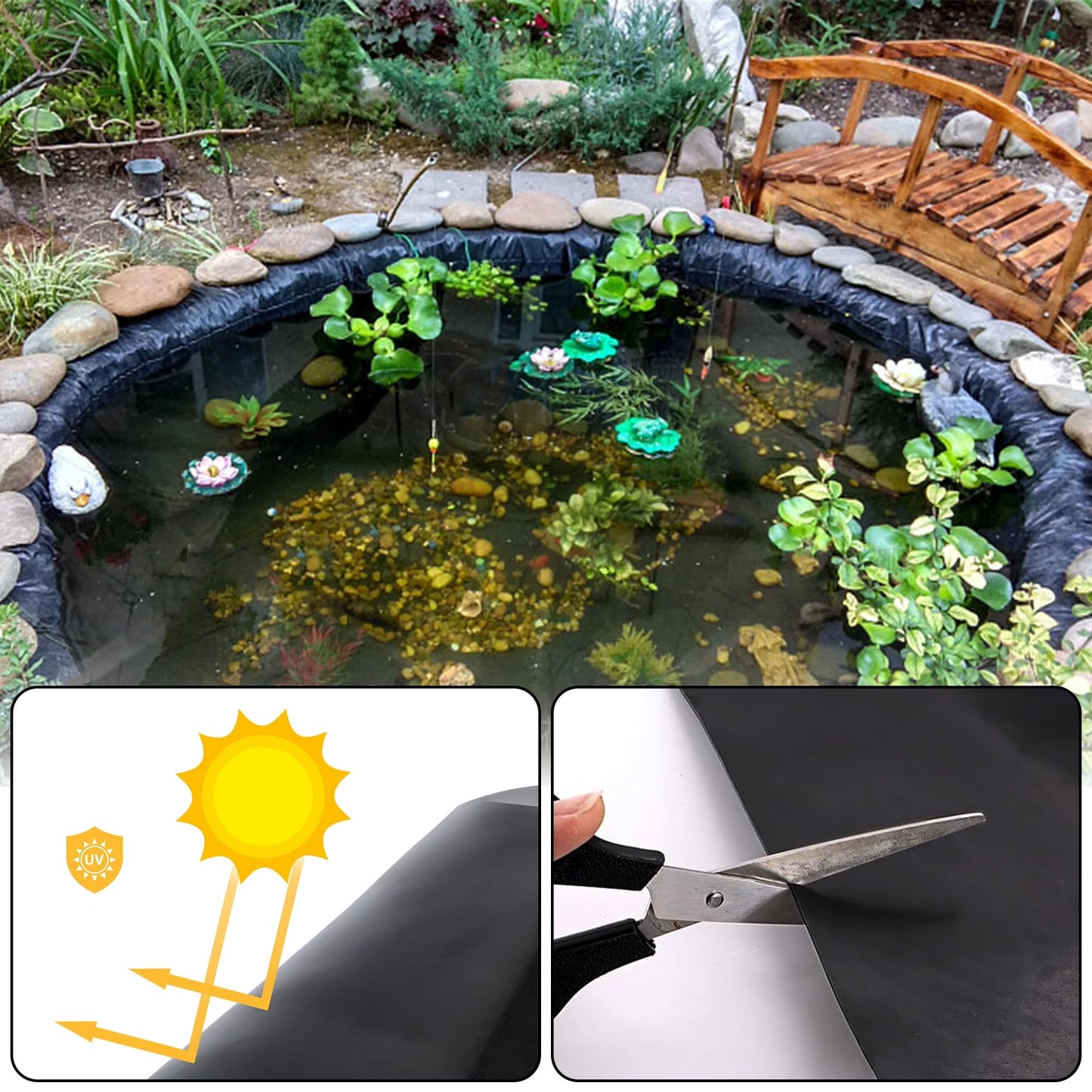 Adroiteet 14 x 14 FT Pond Liner, 20 Mil Fish Pond HDPE Liner, Pond Liners for Outdoor Ponds, Koi Ponds, Garden Fountain, Waterfall