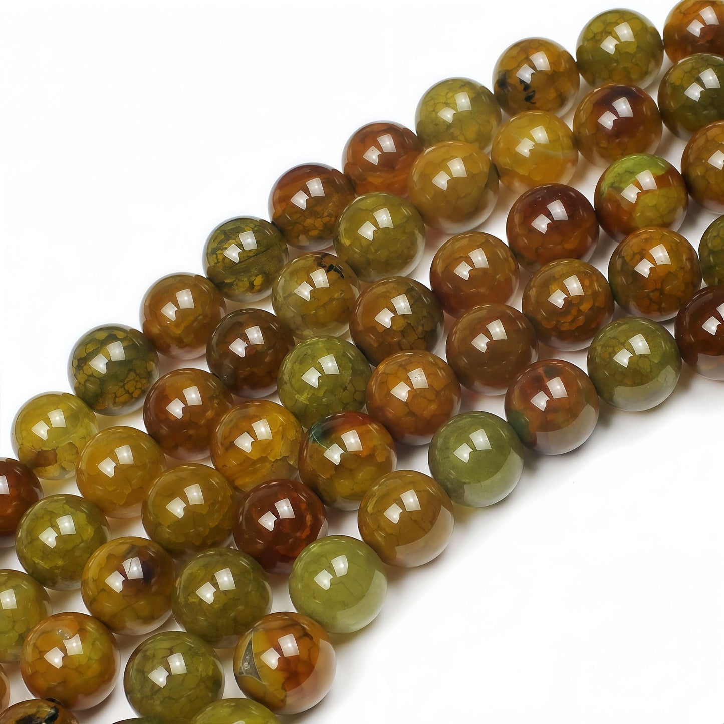 MJDCB Natural Ancient Crack Agate Beads Yellow Dragon veined Stripe Agate Round Stone Beads for DIY Necklace Bracelat Jewelry Making 15" (6mm)