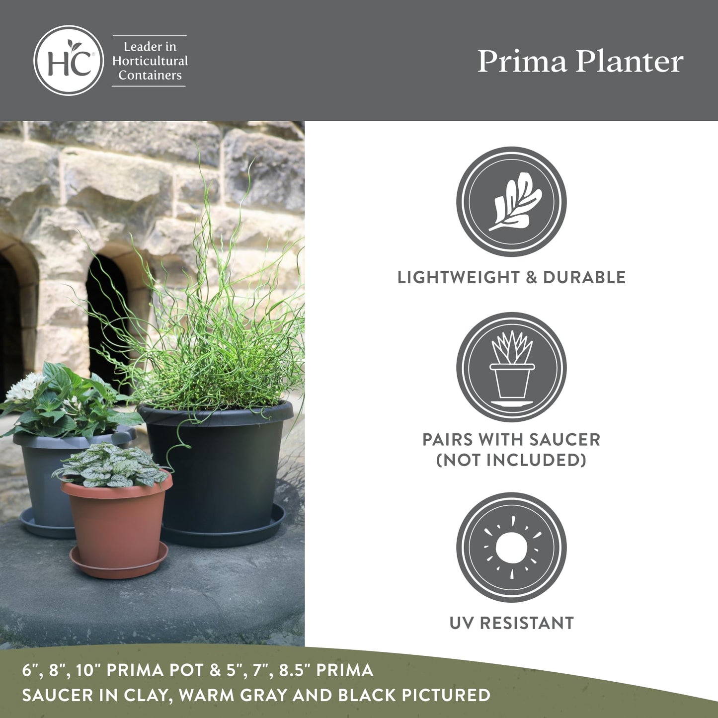 The HC Companies Prima Round Plastic Plant Pot w/Rolled Rim - Lightweight & UV Resistant Flower Pot for Herbs & More - Outdoor & Indoor Plant Pots w/Drainage (6 inch, Evergreen, Pack of 1)