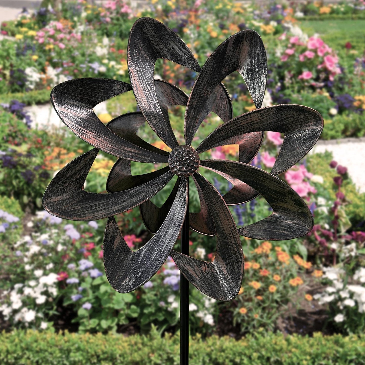 THESEATOP 74’’ Wind Spinner Outdoor for Yard and Garden, Double-Sided Large Metal Kinetic Wind Spinner with Classical Design, Stable 3-Prong Stake, Yard Art Decor for Patio Lawn (Bronze)