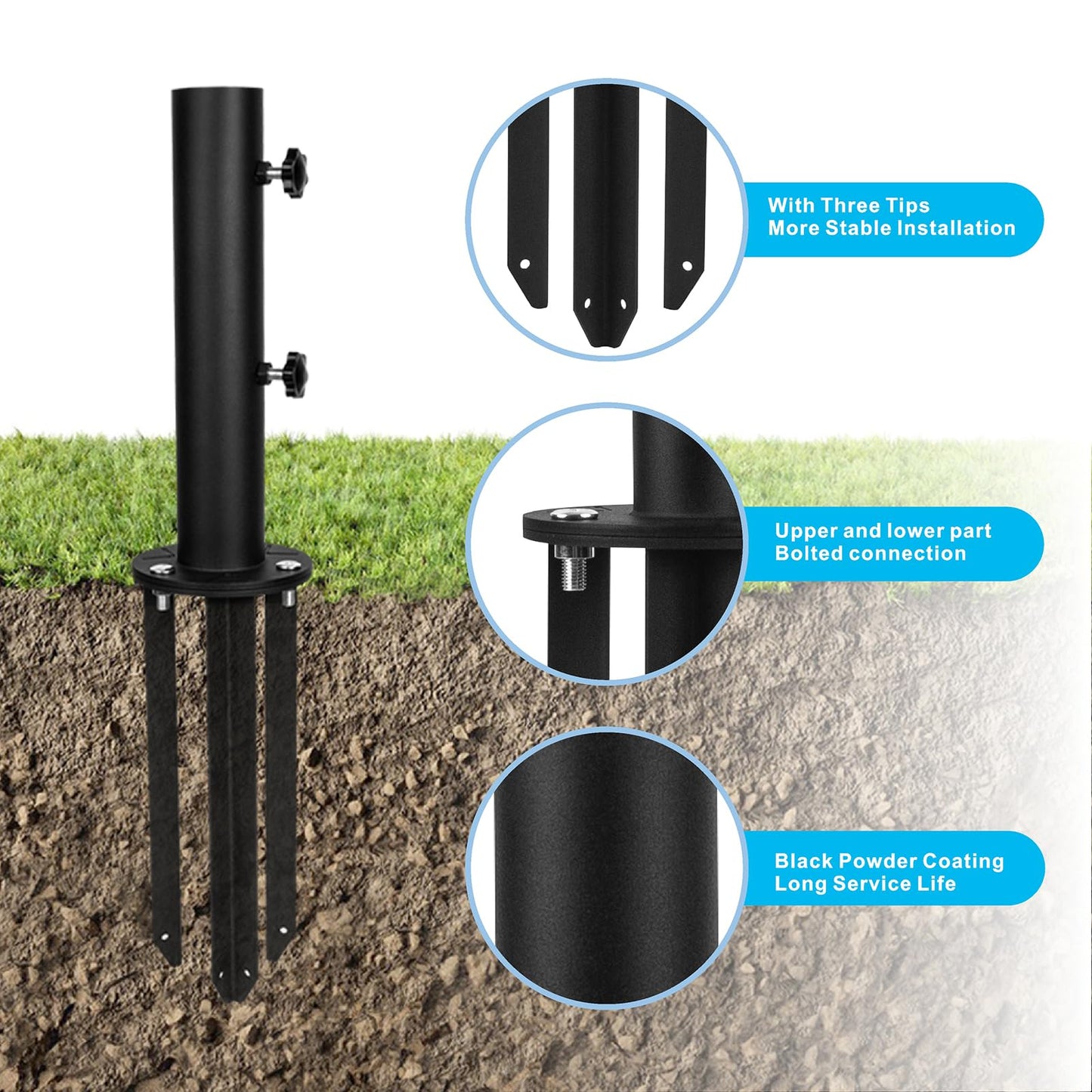 Wdwlbsm Patio Umbrella Base Stands Multifunctional Outdoor Umbrella Holder, In Ground Umbrella Base with Ground Spike Fixing,Deck Umbrella Mount for Lawns,Granite,Concrete,Deck,Many Ways Installation