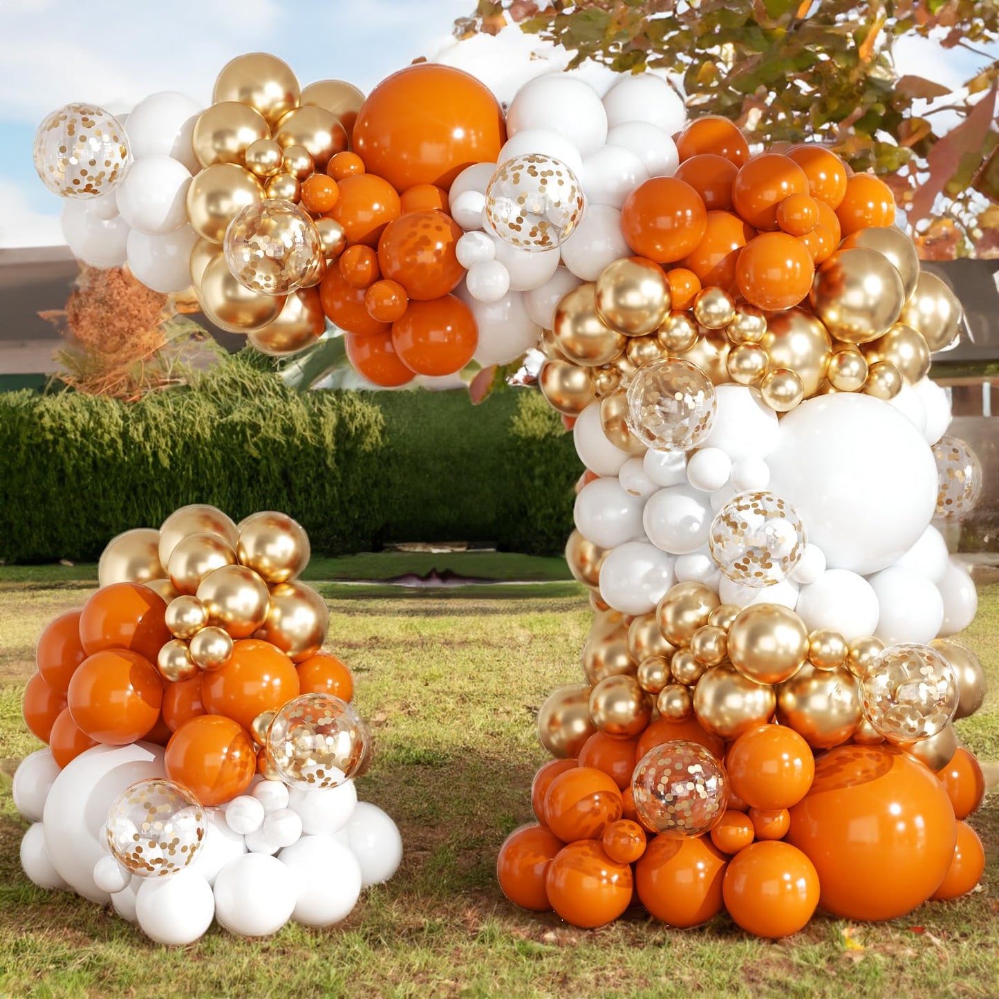 Orange and Gold Confetti Balloon Garland Arch Kit 164pcs Orange Chrome Gold White Balloons for Birthday Thanksgiving Wedding Decoration Baby Shower Decorations Birthday Party Decorations