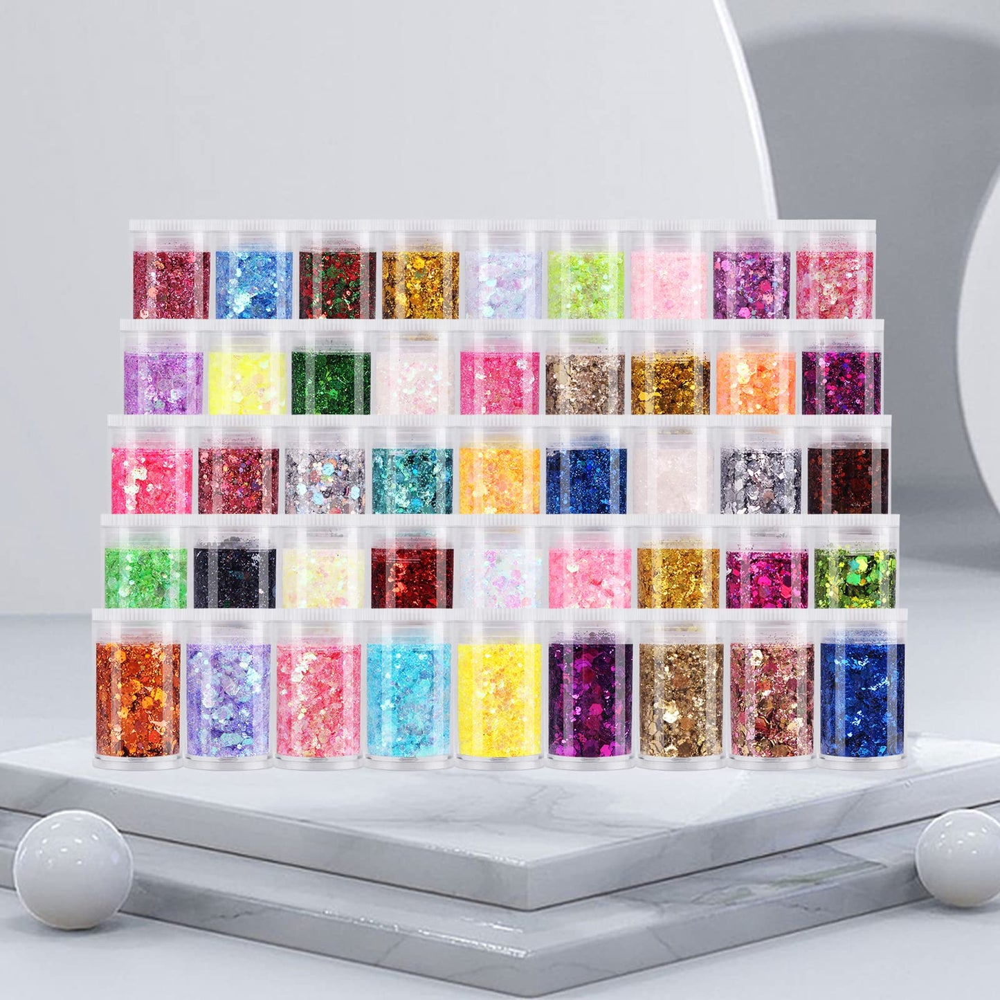 Chunky Fine Mixed Glitter,Set of 45 Colors,Holographic Glitter for Epoxy Resin DIY Craft,Nail Art,Face Eye Hair Make up,Iridescent Flake Chunky Sequin for Slime Jewelry Tumbler Making