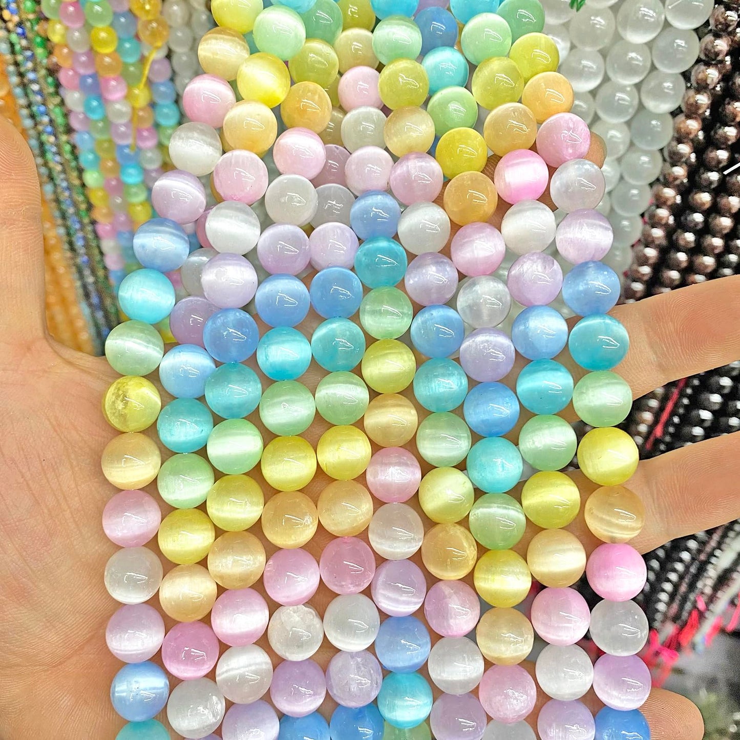 36PCS 10MM Natural Stone Colorful Selenite Gypsum Beads Round Loose Beads for Jewelry Making DIY Bracelet Necklace Accessories 15" Energy Healing Power Stone Beads