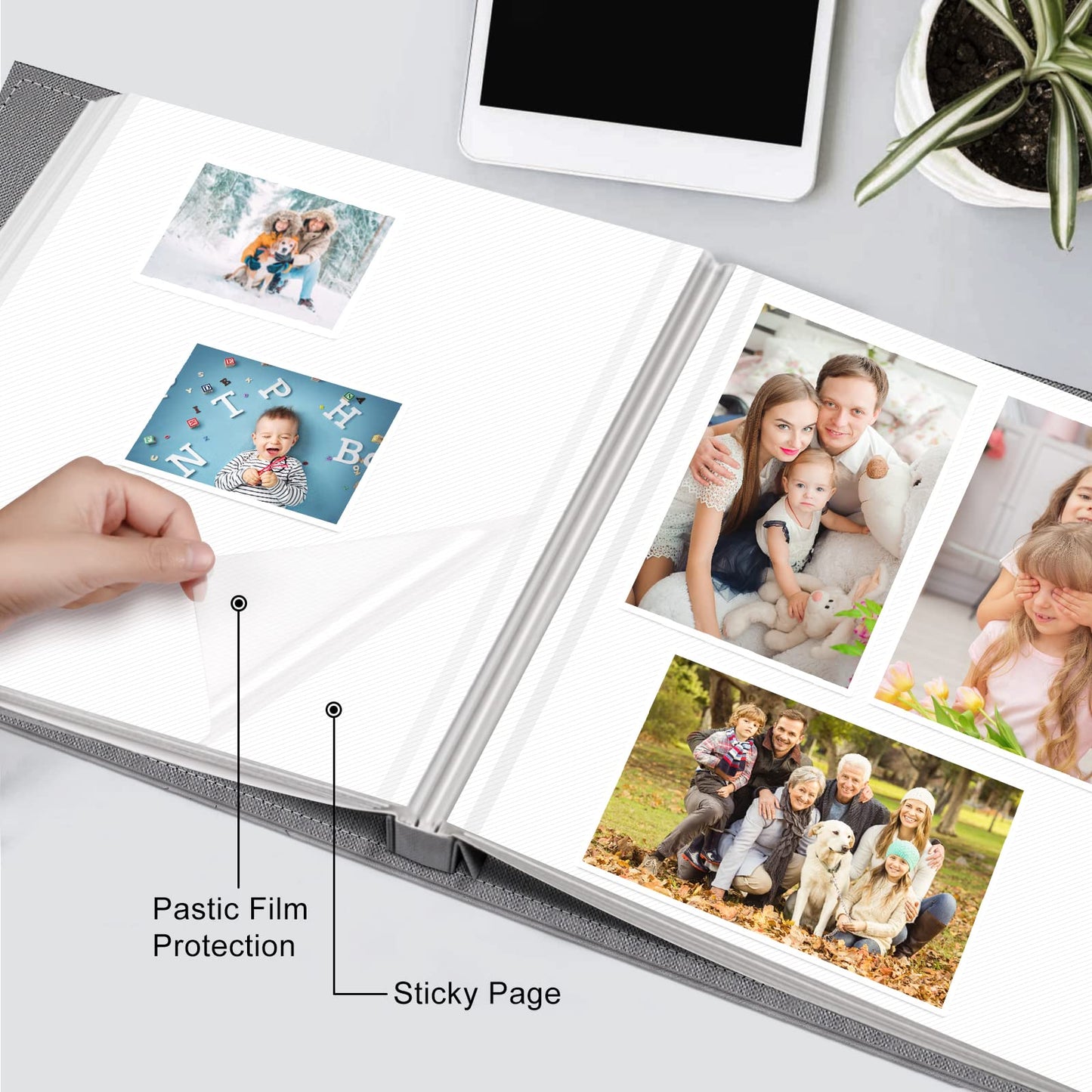 Fintie Photo Album Self Adhesive for 3x5 4x6 5x7 6x8 8x10 Pictures, 60 Sticky Pages DIY Photo Album with A Metallic Pen, Scrapbook Book for Family Wedding Anniversary Pictures, Gray