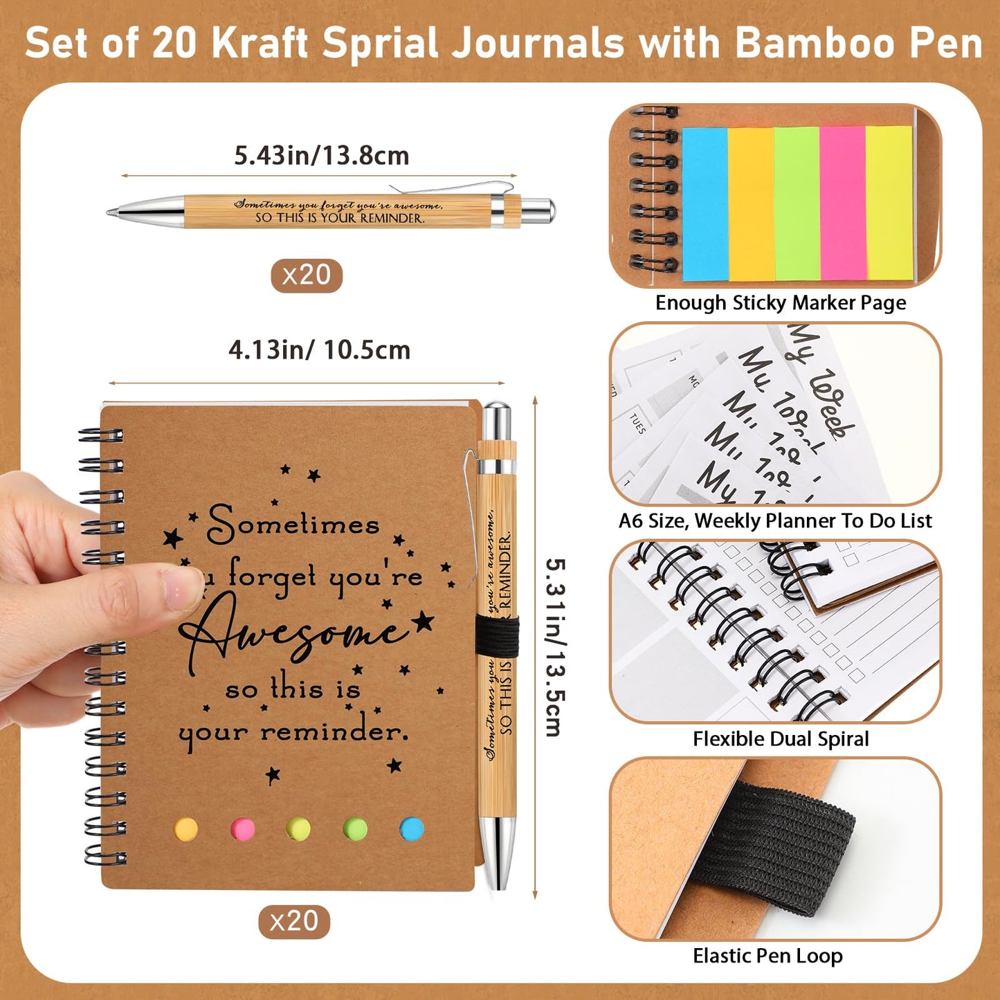 Moinchore 20 Sets Teacher Appreciation Gifts Thank You Gifts Inspirational Spiral Notebooks with Sticky Notepad and Bamboo Pen Nurse Week Gift for Team Nurse Coworker Graduation (Sometimes You Forget)
