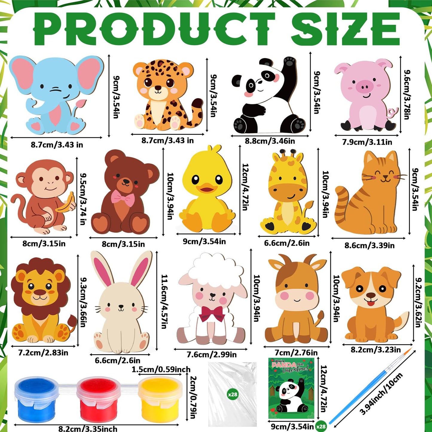 JellyArch 28 Set Animals Wood Kits Kids Painting Kit Painting Wooden Kits Bulk with Bubbles Card Watercolor Gift for Kids Classroom School Art Class DIY Craft Supplies Adopt a Pet Animals Party Favors