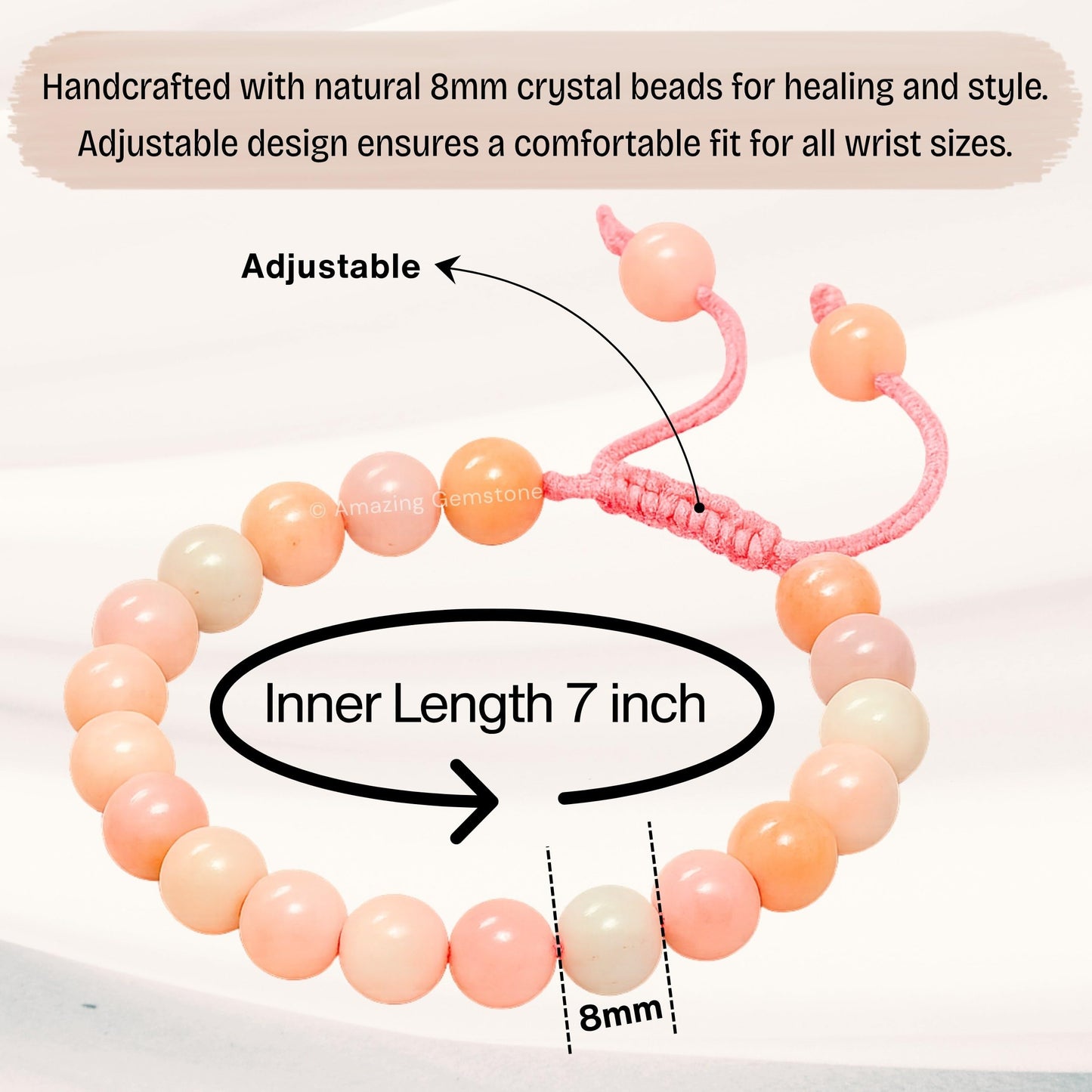Amazing Gemstone Pink Opal Bracelet, Gifts For Men & Women - Protection Healing Crystal Bracelet - 8mm Gemstone Beaded Adjustable Bracelet, Pulseras Para Hombres Mujer Stocking Stuffers