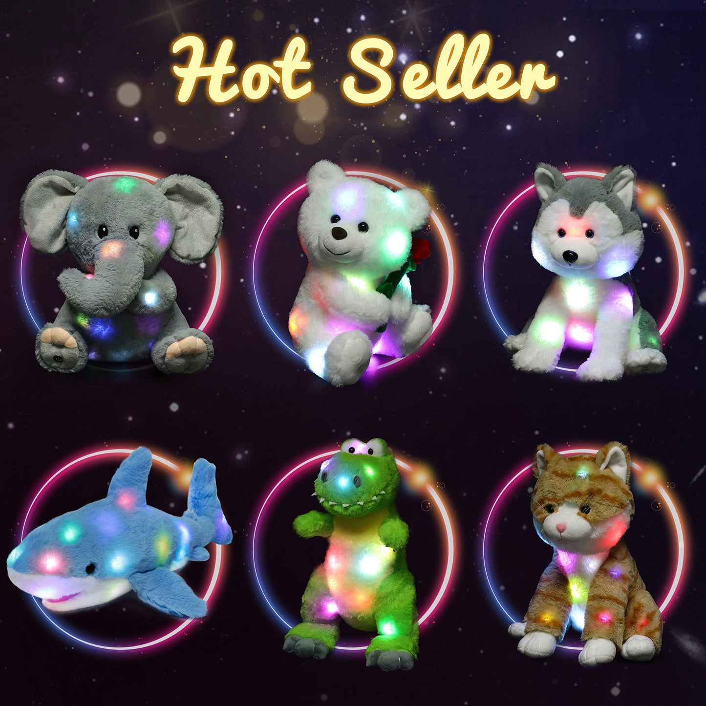 Hopearl LED Plush Lamb Lighting Up Stuffed Sheep Floppy Night Lights Glow in The Dark Birthday Festival for Kids Toddlers, Beige, 11''