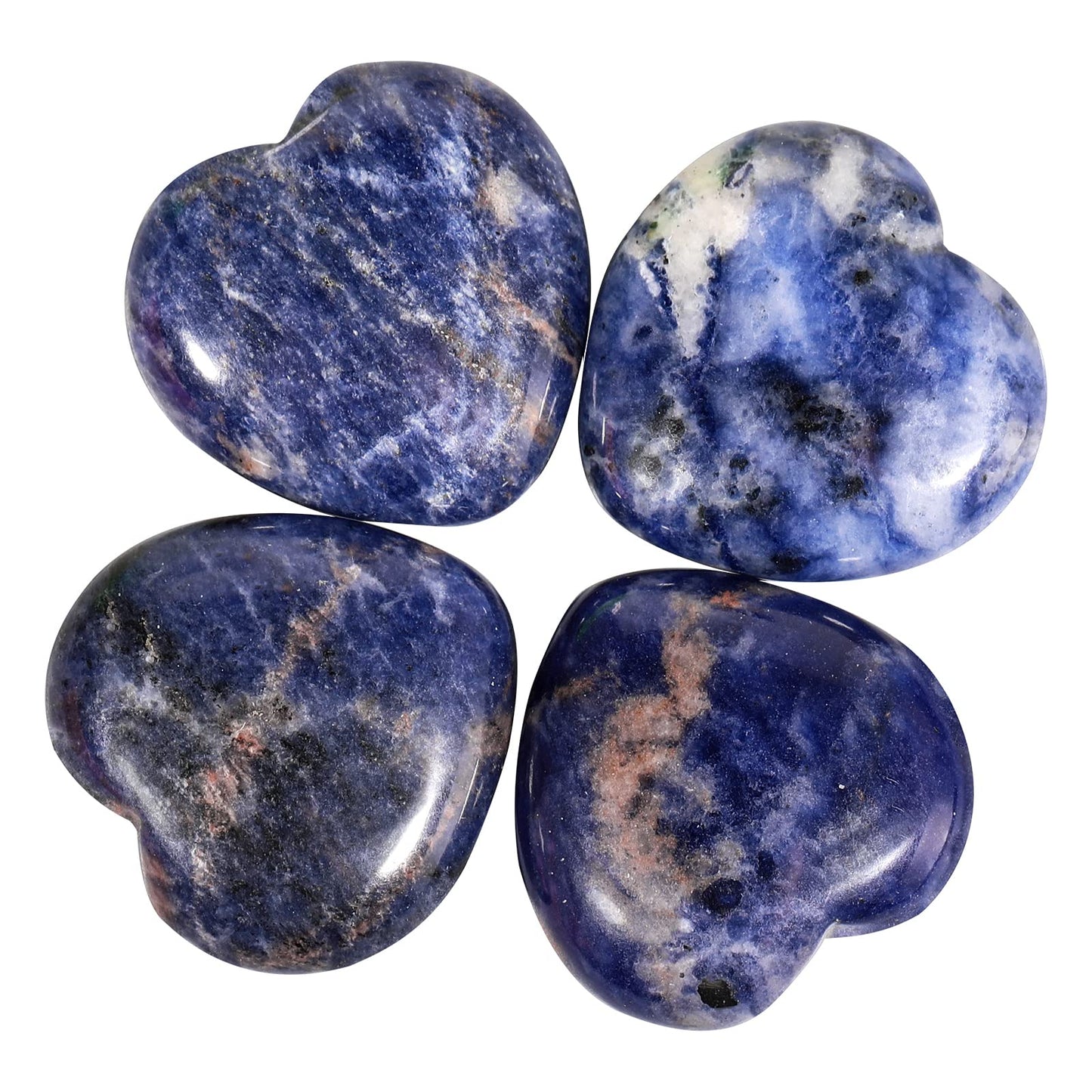 Loveliome 4 Pcs Natural Sodalite Love Heart Palm Stone Reiki Balancing Worry Stone(1 Inch)