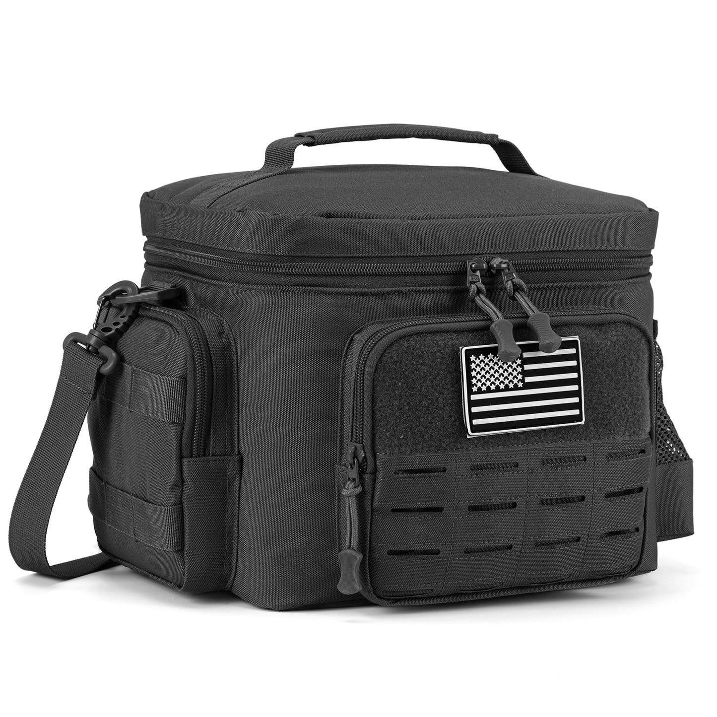 QT&QY Tactical Lunch Bag for mens Military heavy duty lunch box work Leakproof insulated Durable Thermal Cooler Bag for Adult Meal for Office Camping Picnic Pail MOLLE Webbing Black