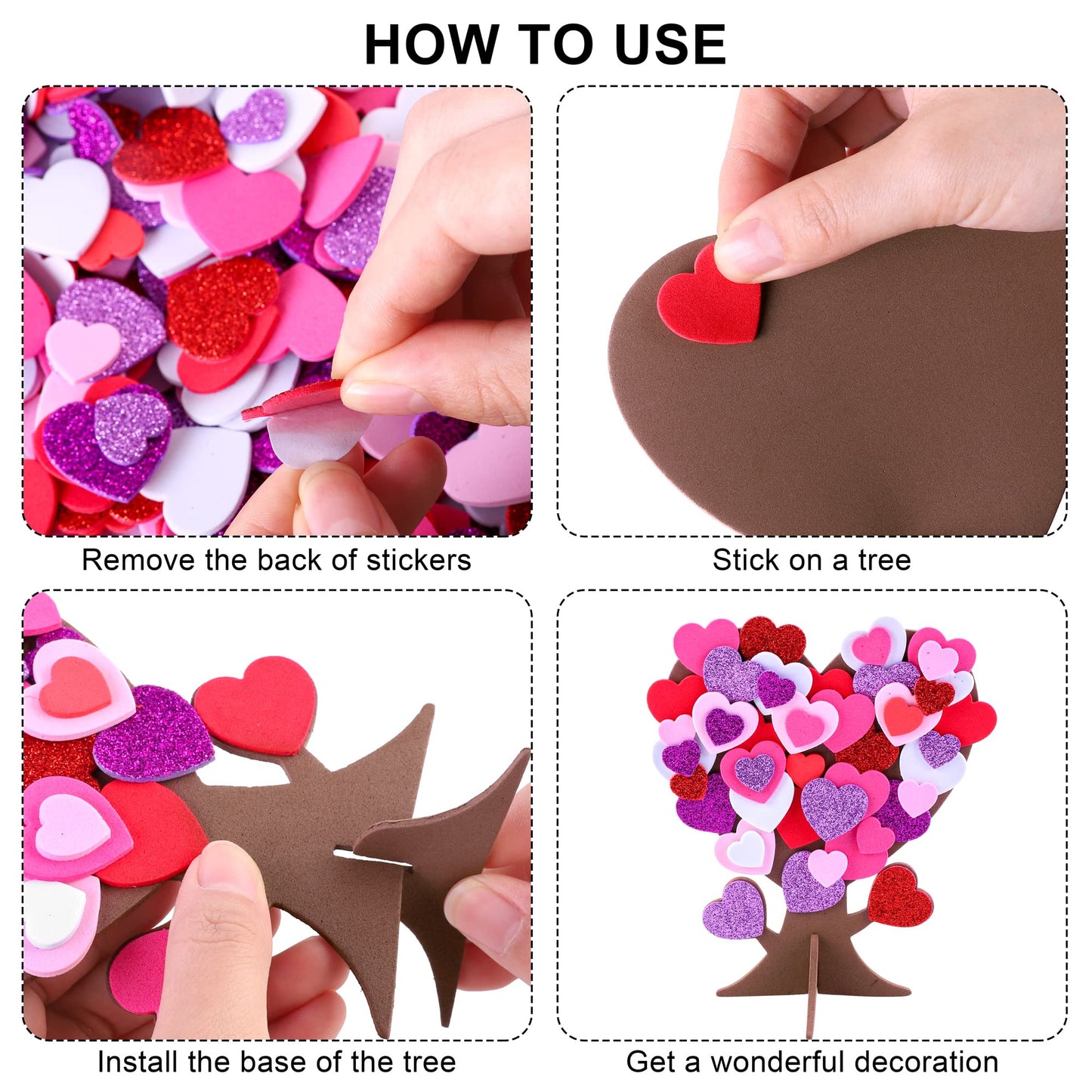 Fovths 362 Pieces Love Heart Tree Foam Stickers DIY Craft Set - 12 Trees and 350 Self-Adhesive Hearts for Valentine's Day, Wedding, Mother's Day Home Decor