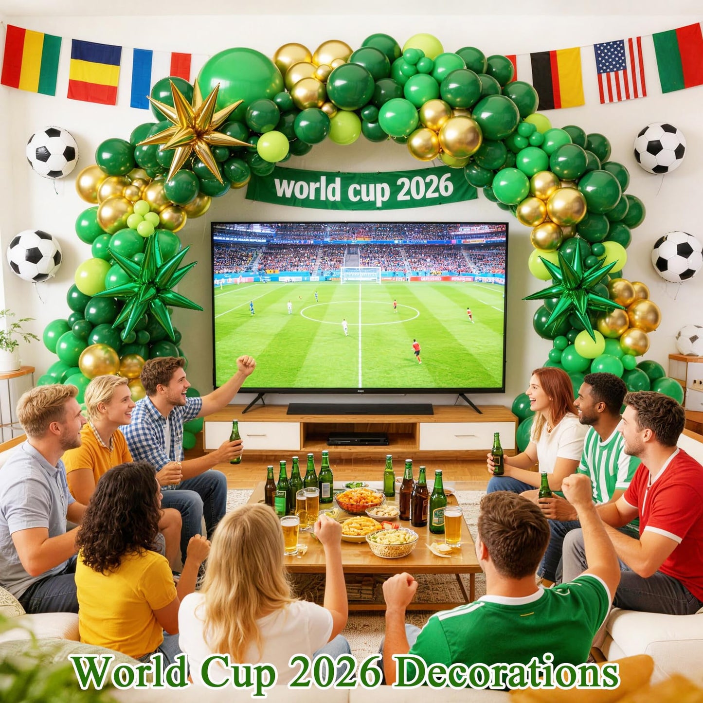 KARLURE Green and Gold Balloon Arch Kit with Stars, Emerald Green and Gold Party Decorations for 2026 Graduation Prom World Cup Birthday Baby Shower Dinosaur Jungle Party Supplies