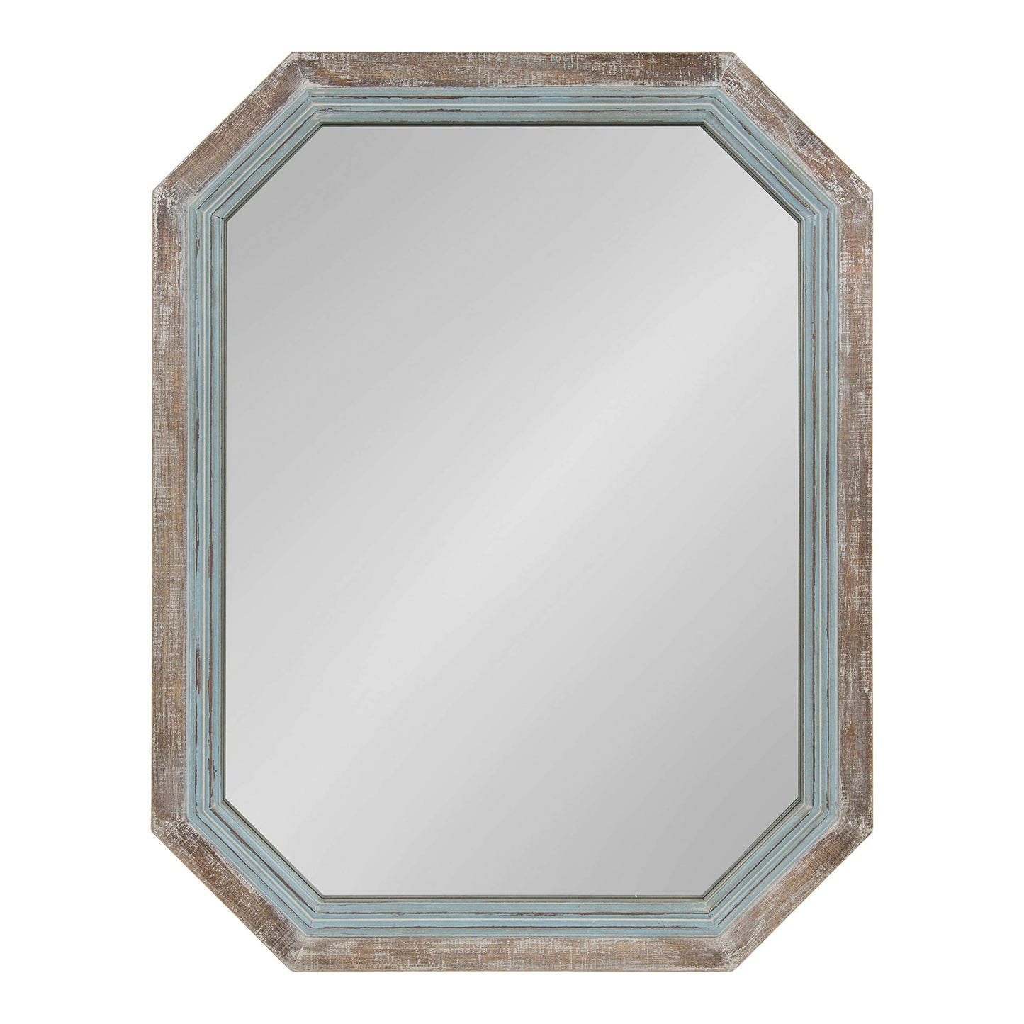 Kate and Laurel Palmer Large Rustic Octagon Wall Mirror, 36" x 28", Coastal Blue and Rustic Brown, Distressed Two-Tone Farmhouse Wall Accent