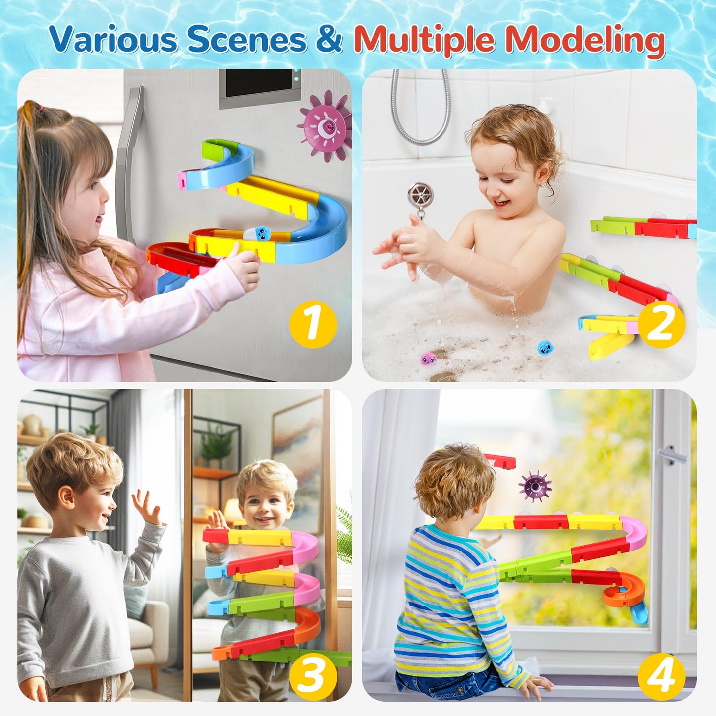 Fajiabao Bath Toys for Kids Ages 4-8 3-5 Toddler Bath Toys City Car Slide Fun DIY Bathtub Shower Birthday GITS for Kids 2-4 5 6 7 Year Old Boys Girls(Classic Edition)