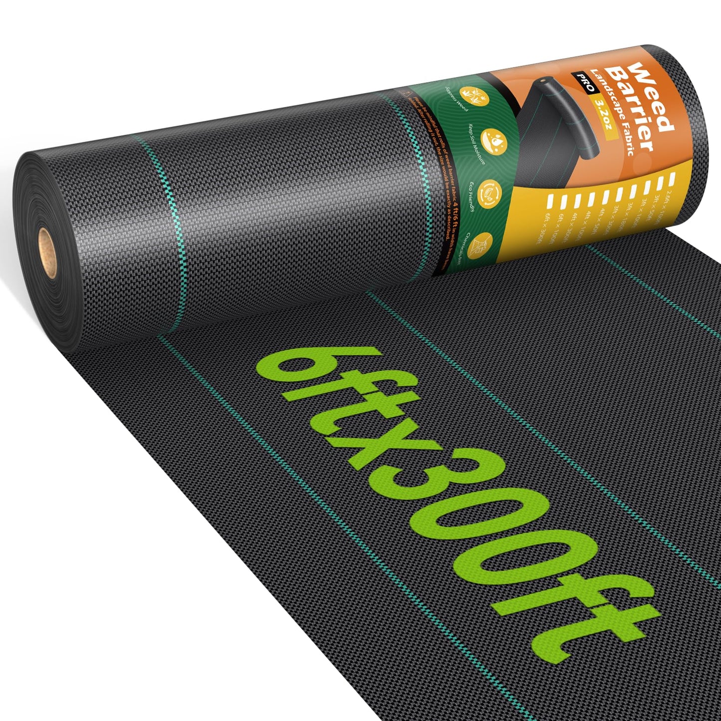 iropro 6ftx300ft Landscape Fabric 3.2oz Weed Barrier Fabric, Woven Weed Barrier Fabric Heavy Duty, Weed Control Cloth Geotextile for Underlayment, Gardening, Commercial Driveway Weed Block Cover Mat