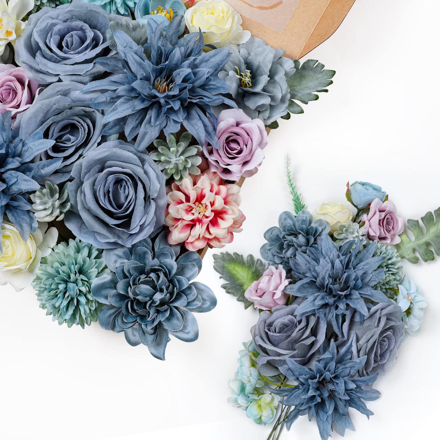 AmyHomie Blue Artificial Flowers Combo Silk Mix Peony Rose Hydrangea Fake Flowers w/Stem for DIY Wedding Bouquets Centerpieces Arrangements Table Decor Party Bridal Baby Shower Home Decorations