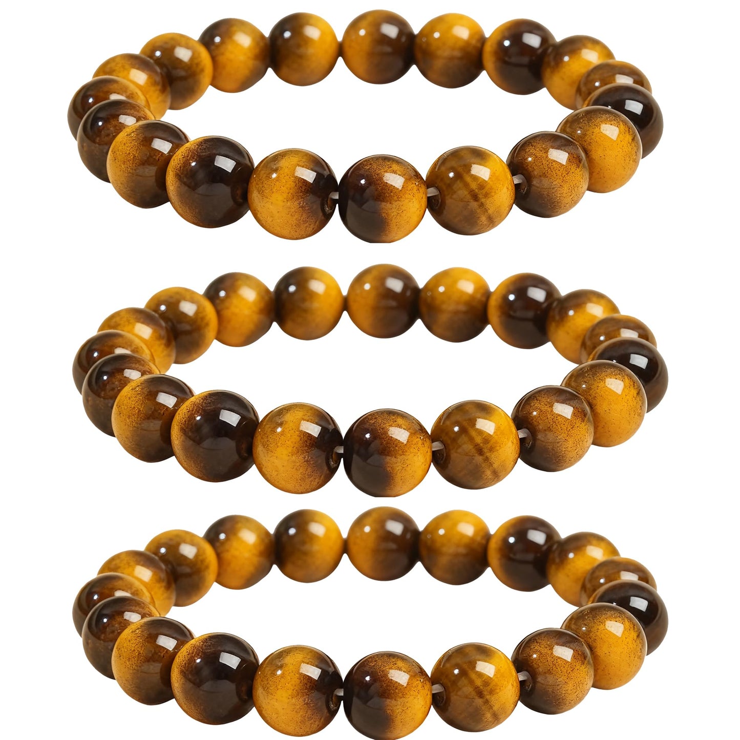 Cryhand Female 8mm Beaded Bracelets For Women Simulated Tigers eye Bracelet for Men Handmade Lucky Money Stretchy Crystal Bracelets Best Gifts 3PCS