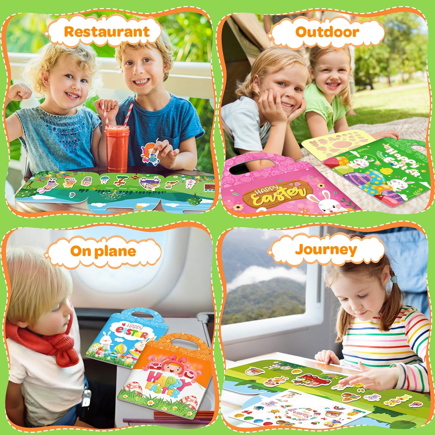 4 Sets Easter Reusable Sticker Books for Kids 2-4, Activities Books for Toddlers 1-3, Arts and Crafts Removable Jelly Stickers for Girls Boys, Travel Toys Holiday Gifts Easter Basket Stuffers