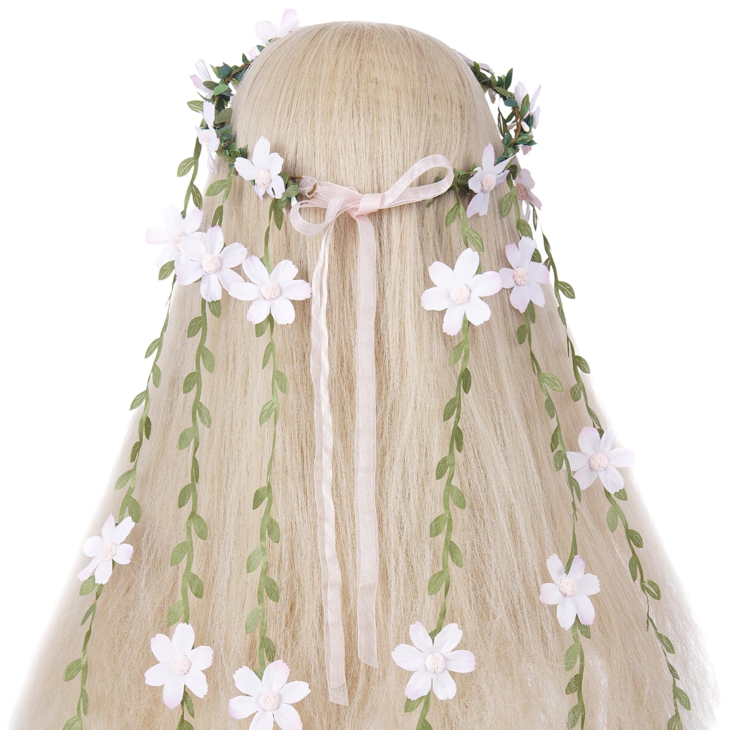 KorViSHOW Fairy Pink Flower Headpiece, Artificial Boho Daisy Floral Headband, Forest Woodland Vine Flower Crown for Women Bridal Wedding Renaissance Party Cosplay Costume Hair Accessories