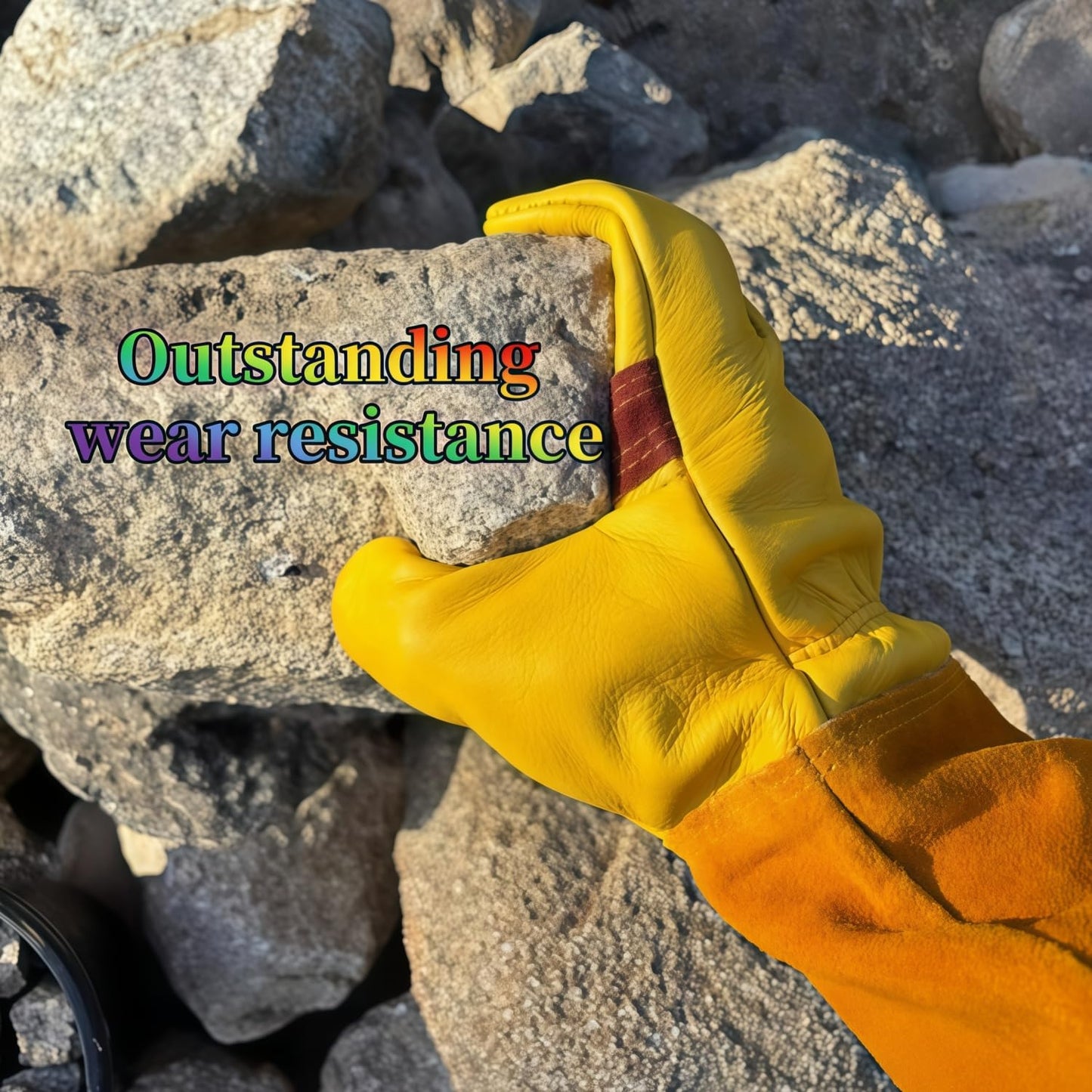 wfkwcxw Heavy Duty Cowhide Gardening Gloves-Thorn Proof & Adjustable-Perfect for Cactus,Roses,Weeding,Snake Handling&Poison Ivy Protection,Yellow, Small