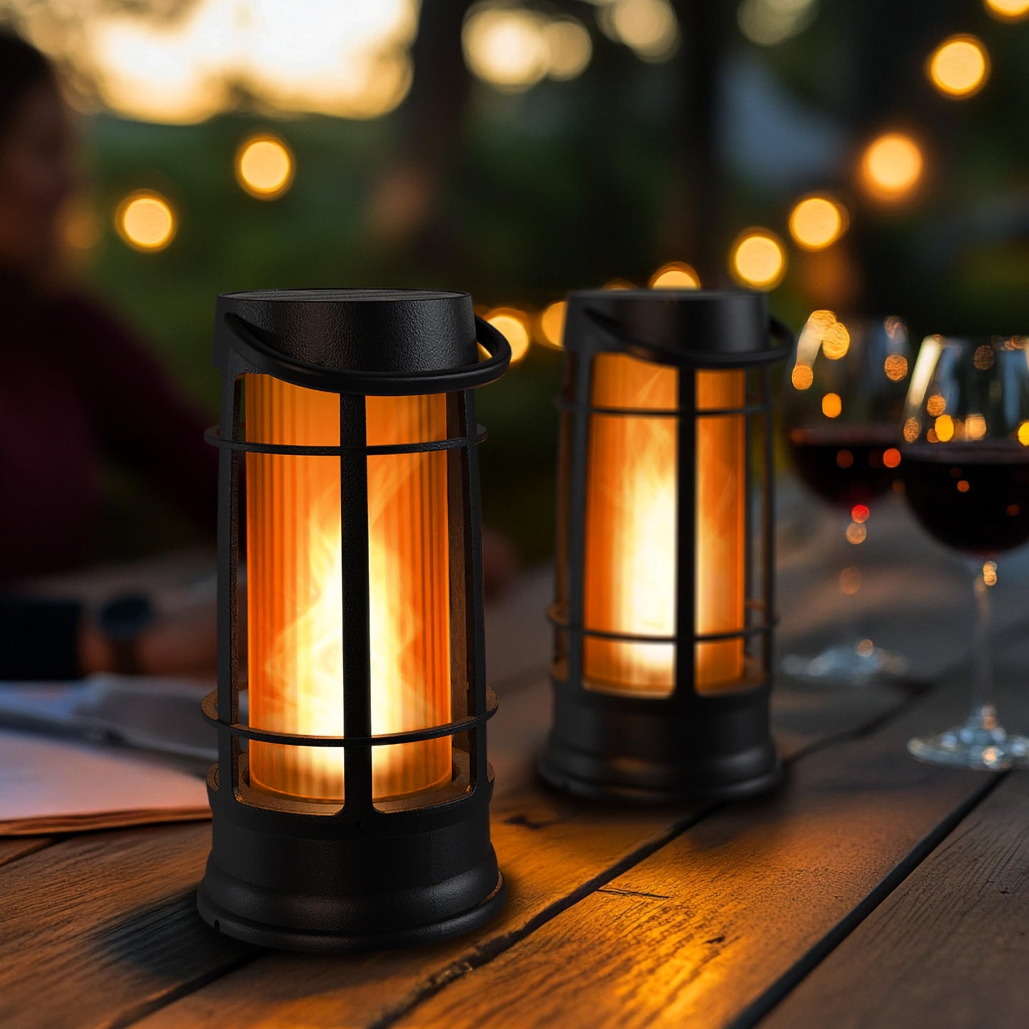 FoxFlame Metal Outdoor Solar Lantern, Flickering Solar Lanterns Outdoor Waterproof with Patented LED, Outdoor Lanterns for Porch, Patio, Garden, Tabletop, Hanging Use, Matte Black (1 Pack)