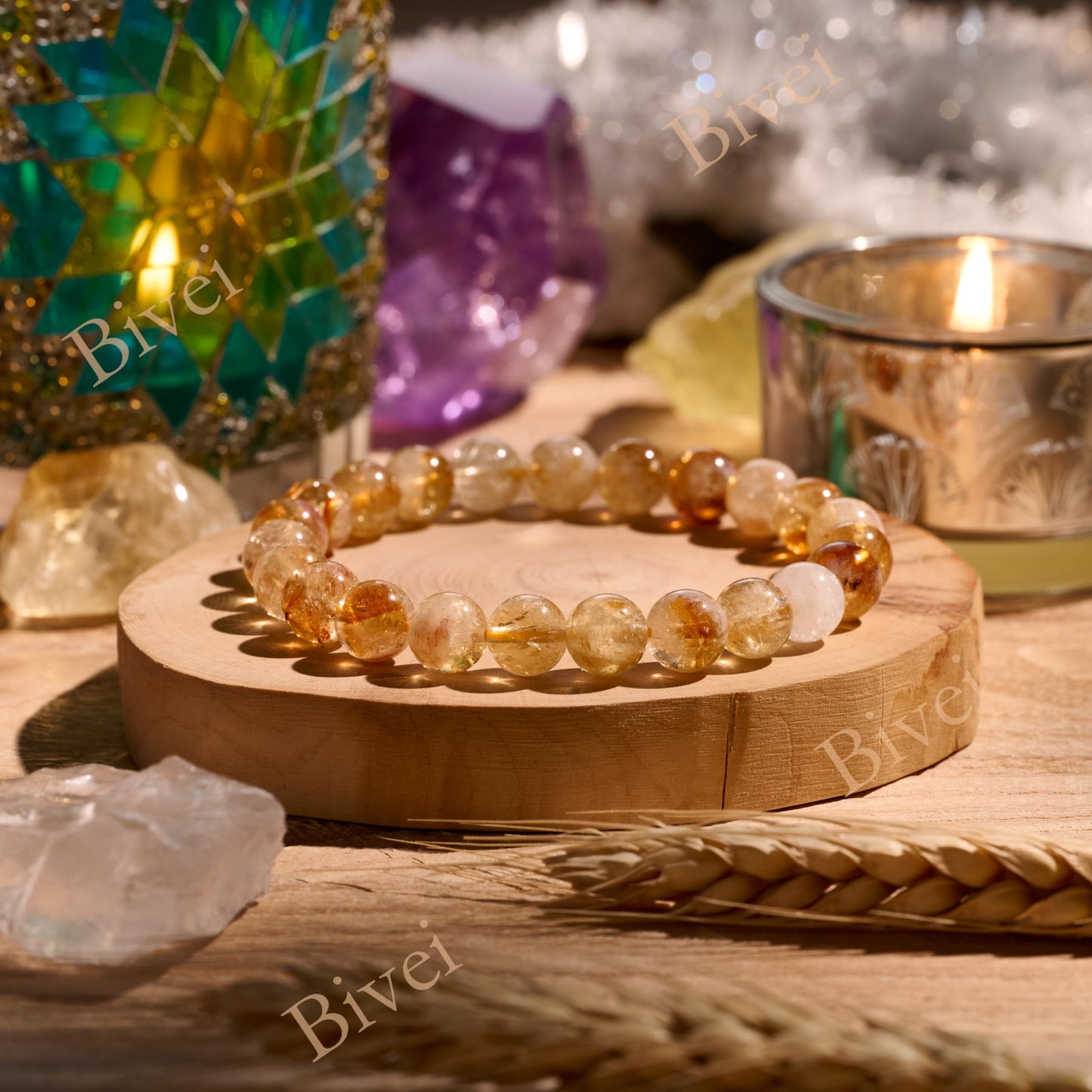 Citrine - Wealth and Success - 8mm Beaded Bracelets for Women Handmade Semi Precious Natural Stone Stretch Elastic Jewelry Yoga Protection Gifts