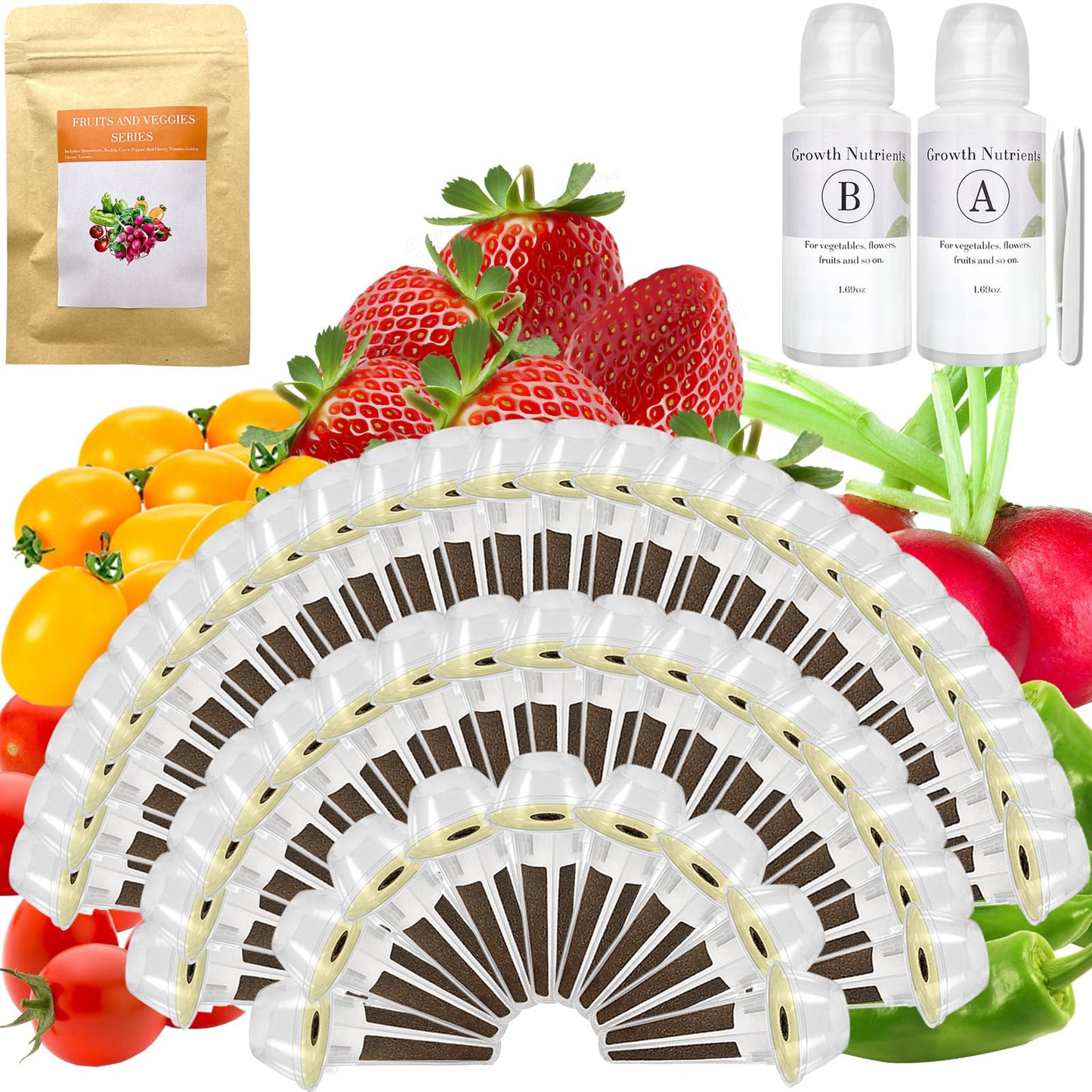 Strawberry Seed Pod Kit for AeroGarden, idoo, Ahopegarden with Red Strawberry, Radish, Green Pepper, Red HeirloomCherry Tomato, Golden Harvest Cherry Tomato - Compatible with All Hydroponics (50-Pod)
