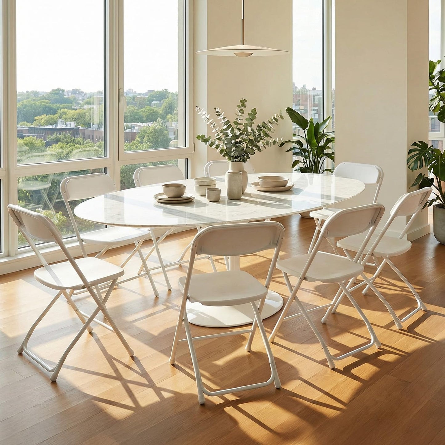 DUMOS Folding Chairs Sets of 6, 330lbs Capacity Plastic Stackable Home Office Chair, Portable Fold Up for Indoor Outdoor, Patio, Camping, Garden, Party (White)