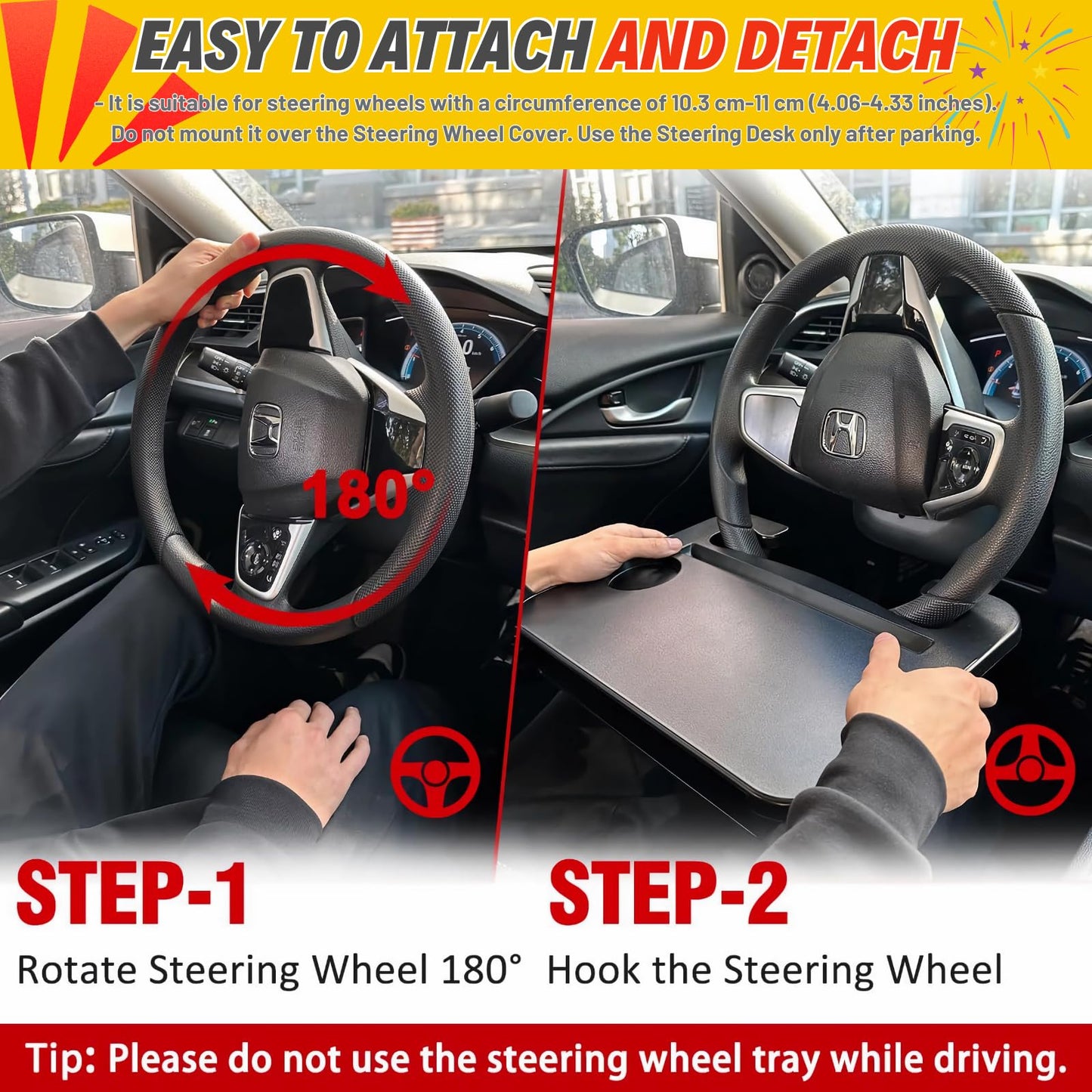 Qlhshop 2-in-1 Steering Wheel Desk - Steering Wheel Tray Table with Seat Gap Filler Organizer | Car Food Tray for Driver | Car Desk for Laptop & Eating - Work Road Trip Essentials Accessories