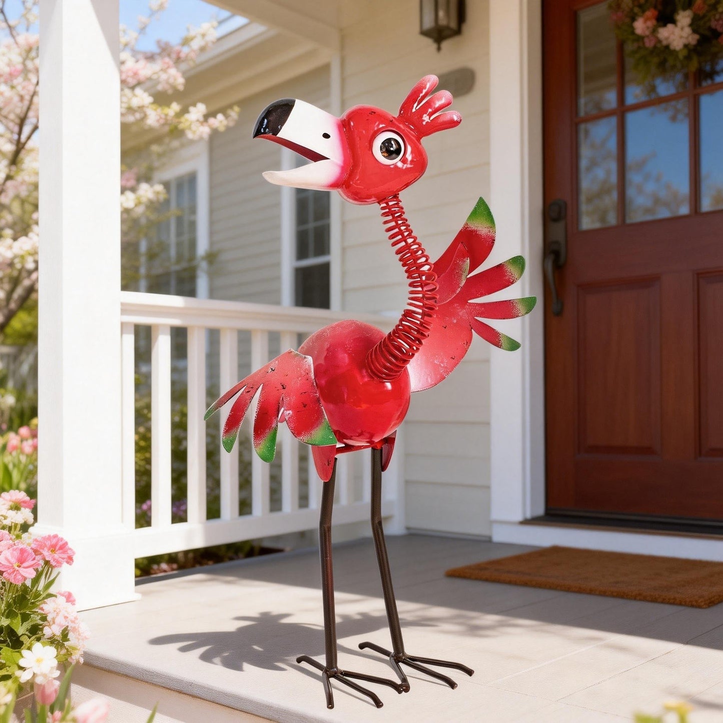 Natelf Metal Flamingo Garden Statue, Whimsical Pink Bird Flamingo Sculpture Decor Yard Art for Outdoor Yard Porch Patio Backyard Porch Decorations 21.46''