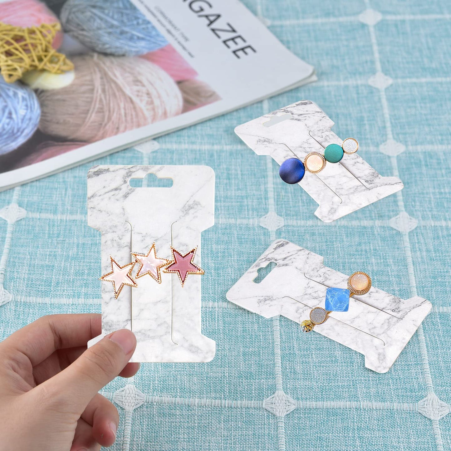 Mototo 200 PCS Hair Clip Bow Display Cards Hair Barrettes Jewelry Display Holder Rectangle Paper Cardboard for Hair Accessories Display and Organizing, 4 x 2-1/2 Inches (Marble Stripe)