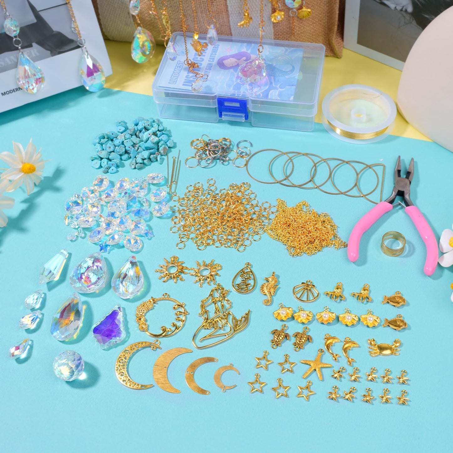 420pcs Suncatcher Making Kits for Adults Crystal Sun Catchers Crafts with Hooks Chains Pendants Rainbow Maker for Window Hanging Prism Indoor Outdoor Garden Xmas Wedding Party Decor (Mermaid)