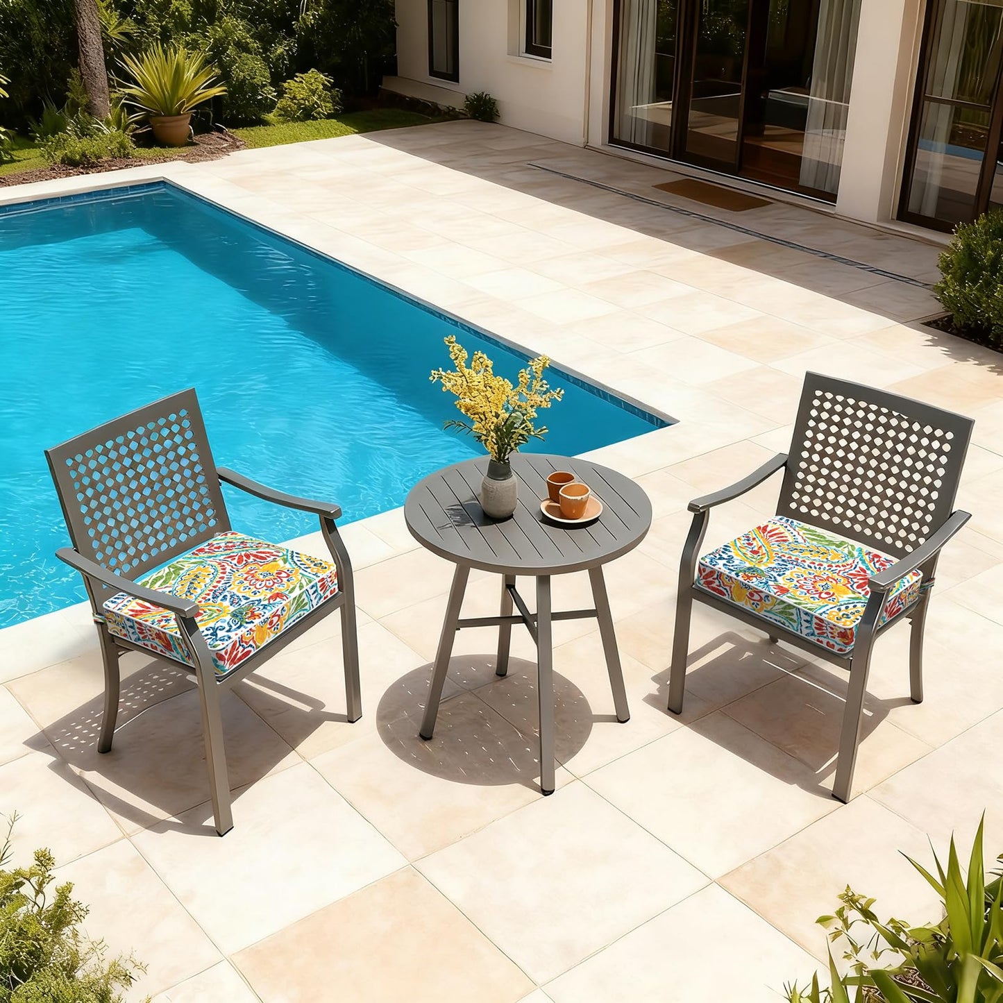 LVTXIII Outdoor Chair Cushions 18.5x16x3 Inch, Water-Repellent Patio Seat Cushions with Ties & Hidden Zipper, 2 Pack Thick Foam Chair Pads for Garden Furniture, Paisley Multi