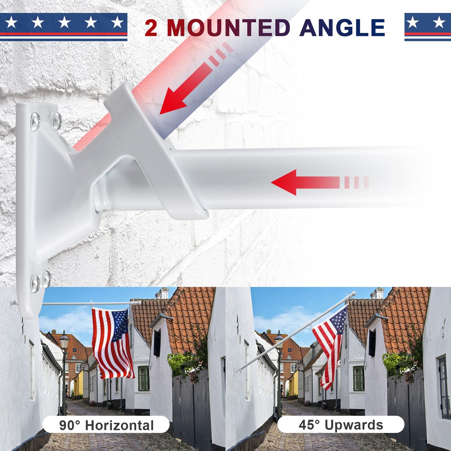 Barcetine Flag Pole with American Flag - Tangle Free Flag Poles for Outside House with 3x5 Embroidered US Flags,Flagpole Holder Bracket - 5ft Heavy Duty Outdoor Flag Pole Kit for Porch - White