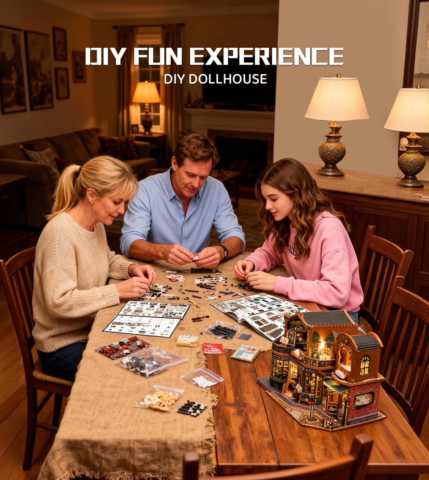 Spilay DIY Miniature House Kit, DIY Dollhouse Kit with Music Box, Forest Adventures 3D Wooden Puzzle Book Nook Kit for Adult, Bookshelf Decor&Gift for Birthday Halloween Christmas