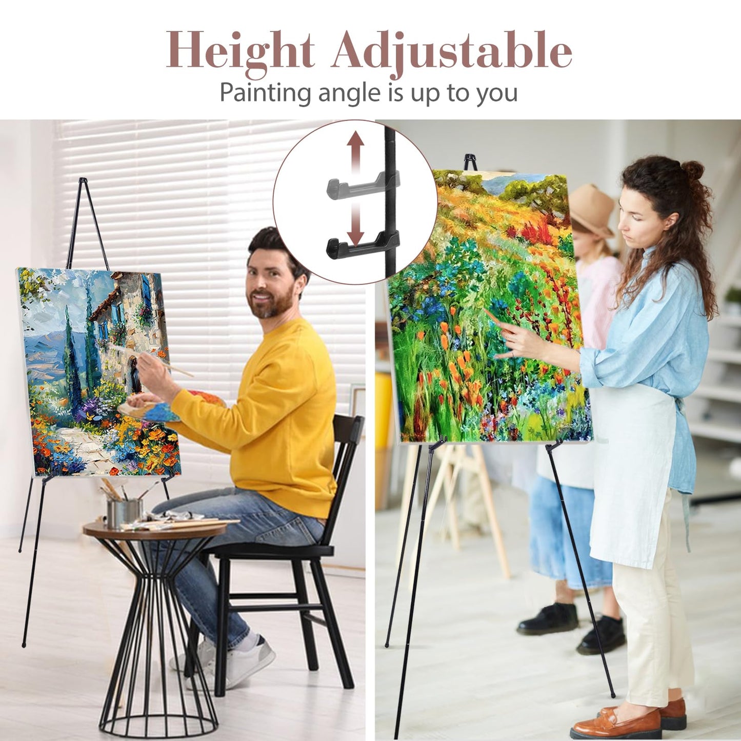 AZEAM 63" Easel Stand for Sign, 3 Pack Portable Easel for Painting, Foldable Black Metal Easel Display Stand Poster Holder Adjustable Sign Stand for Display Wedding Arts Poster