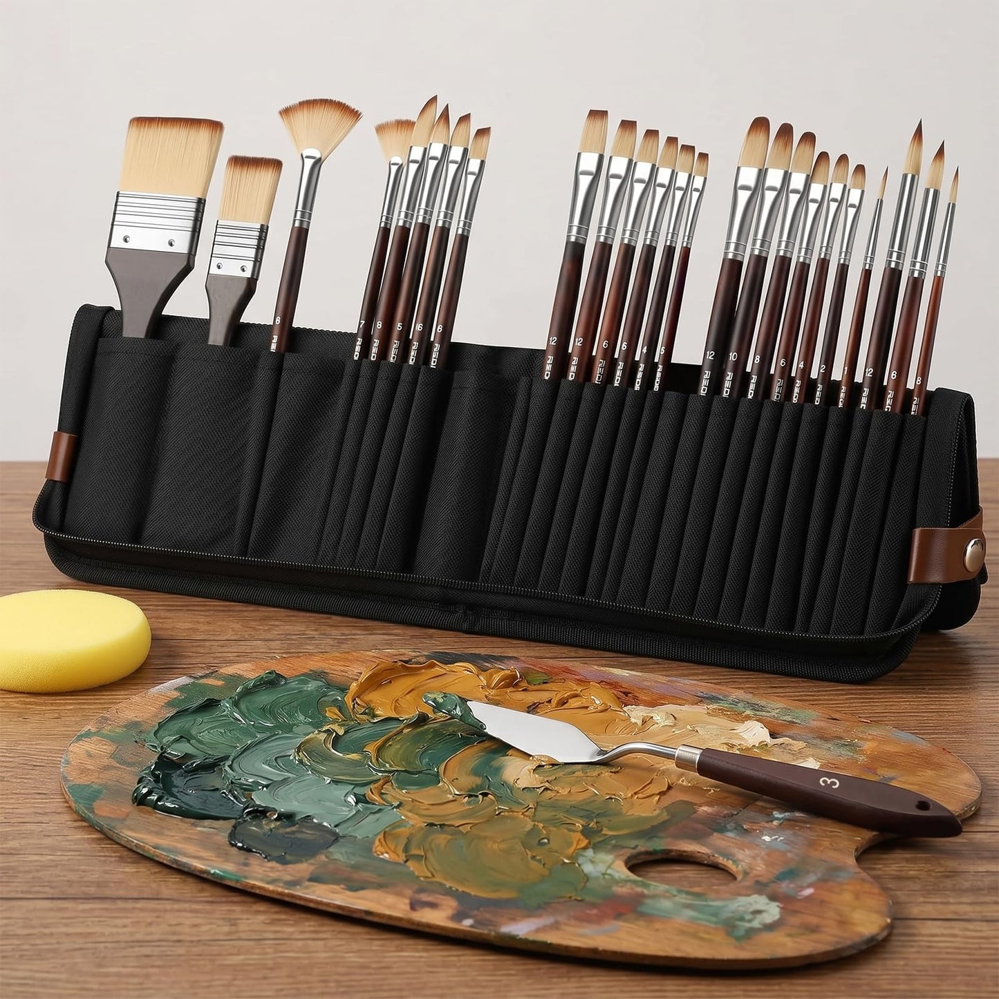 Paint Brush Set for Watercolor & Oil Painting, 26 Pcs Travel Watercolor Acrylic Paint Brushes with Flat, Filbert, Fan, Dagger, Cat Tongue, Round, Palette Knife, Paintbrush Kit for Beginners & Artist