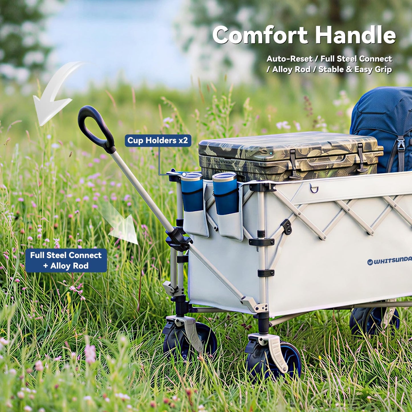 Whitsunday 400L Collapsible Wagon with Tailgate, Folding Heavy Duty Wagon with All-Terrain Big Wheels for Camping,Garden,Beach Max Size Blue