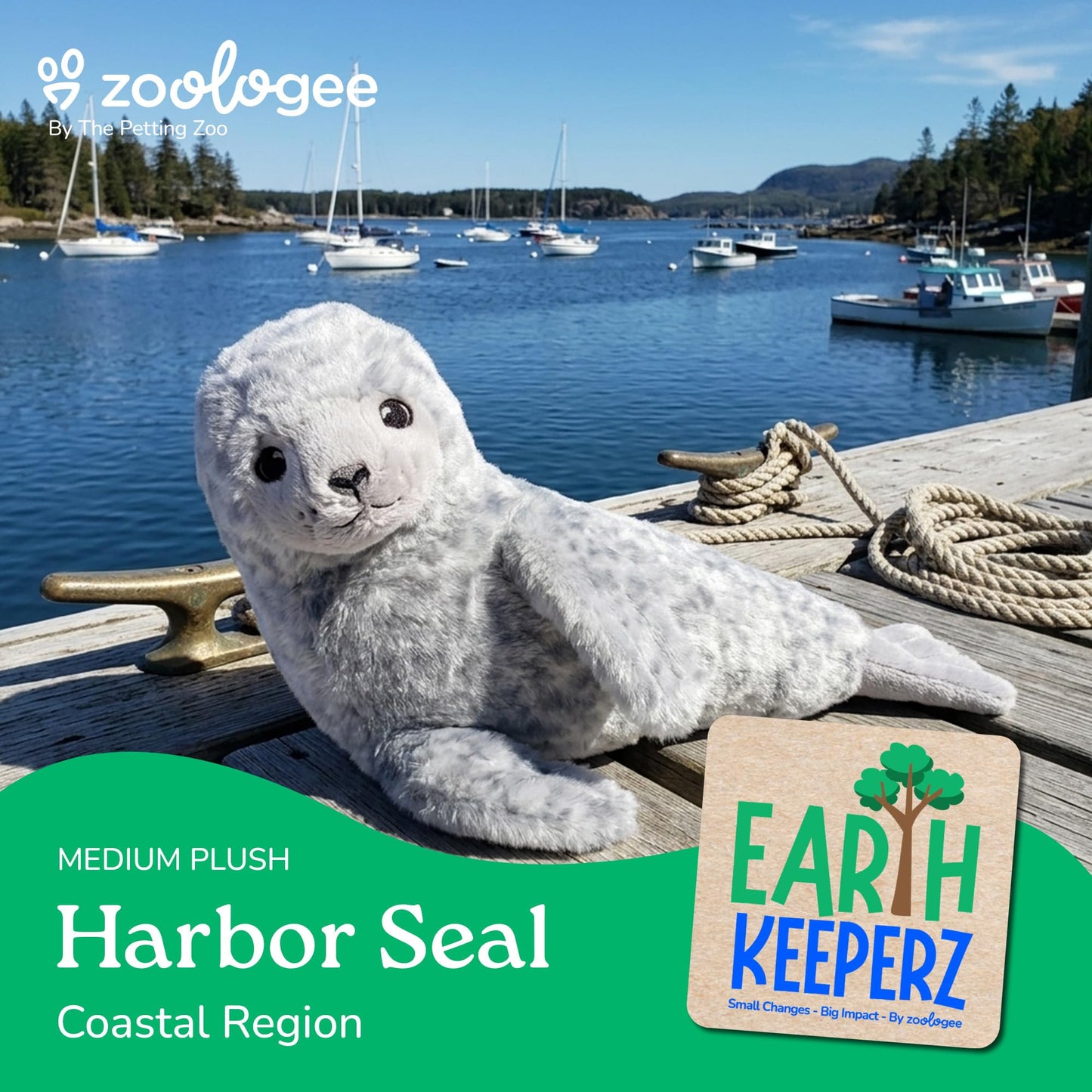 The Petting Zoo Harbor Seal Stuffed Animal Plushie, Gifts for Kids, Earth Keeperz Sealife Animals, Zoologee Grey Harbor Seal Plush Toy, 17 inches