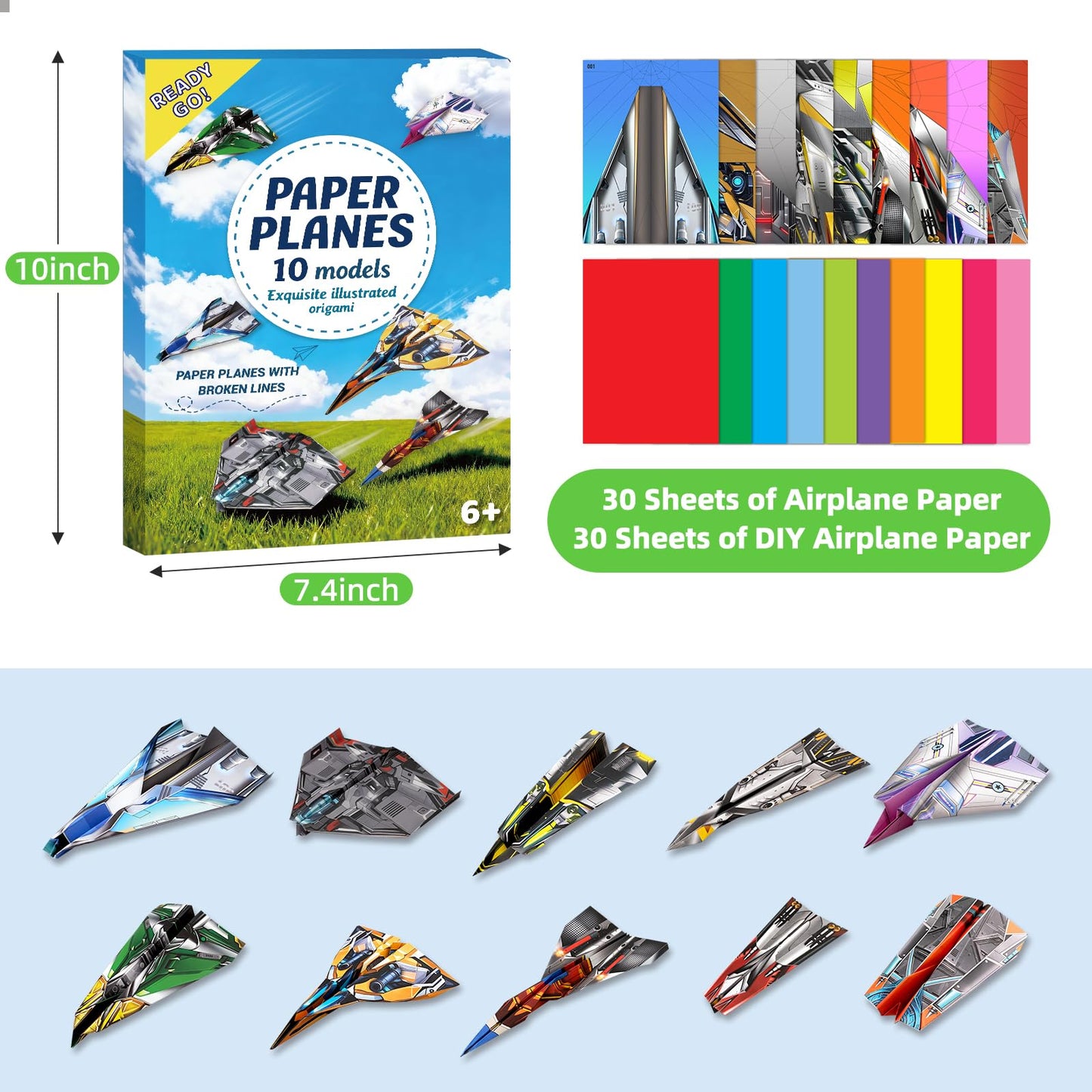 hapray 60 Sheets Paper Airplane Kit, Art and Crafts for Kids with Paper Airplane Instructions Book & Video, Stocking Stuffers for Boys Girls, Birthday Easter Kids Activities Crafts Gifts