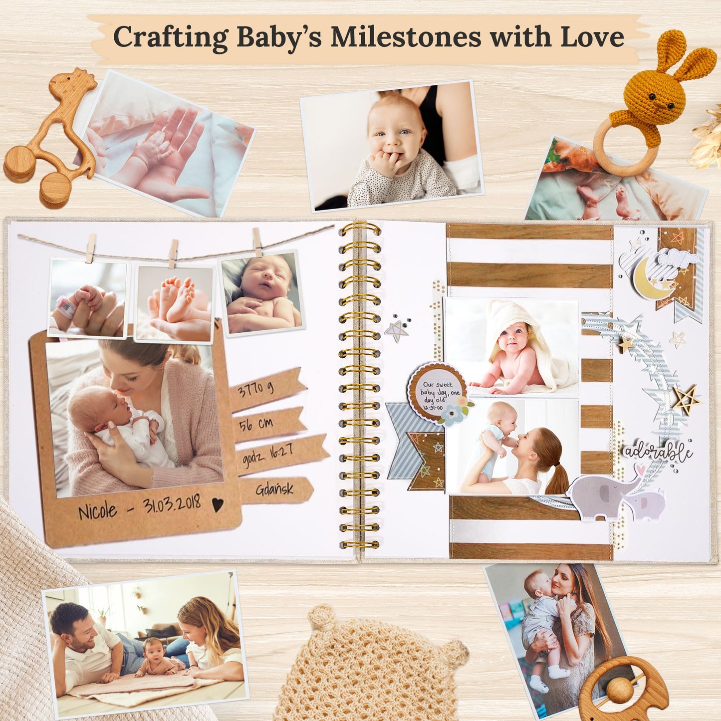 Hiwhy Scrapbook Photo Album Linen Cover, 10 x 10 Inch Hardcover Kraft White Pages Memory Book, for Travel Wedding Guest Book Christmas Baby Shower (20 Sheets/ 40 Pages,Beige)